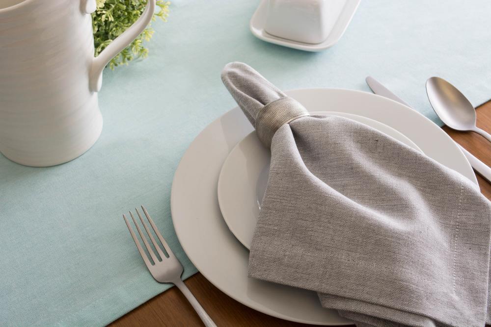 AQUA SOLID CHAMBRAY TABLE RUNNER 14x72