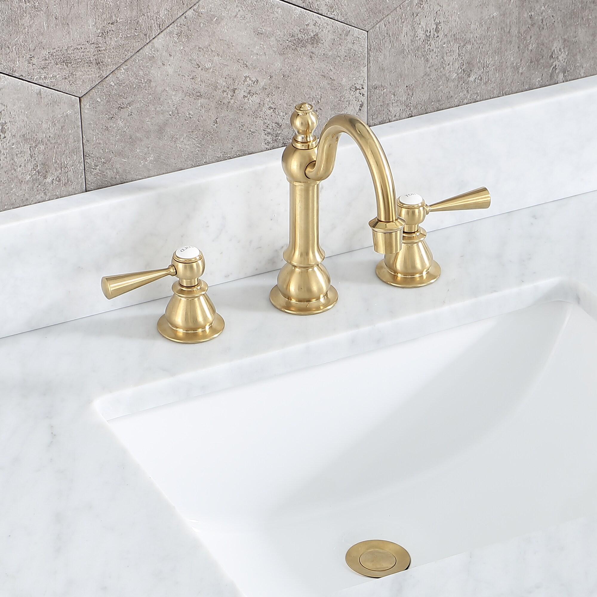 Water Creation  Satin Brass High Arc Torch Lever Handle True Brass Lavatory Faucet