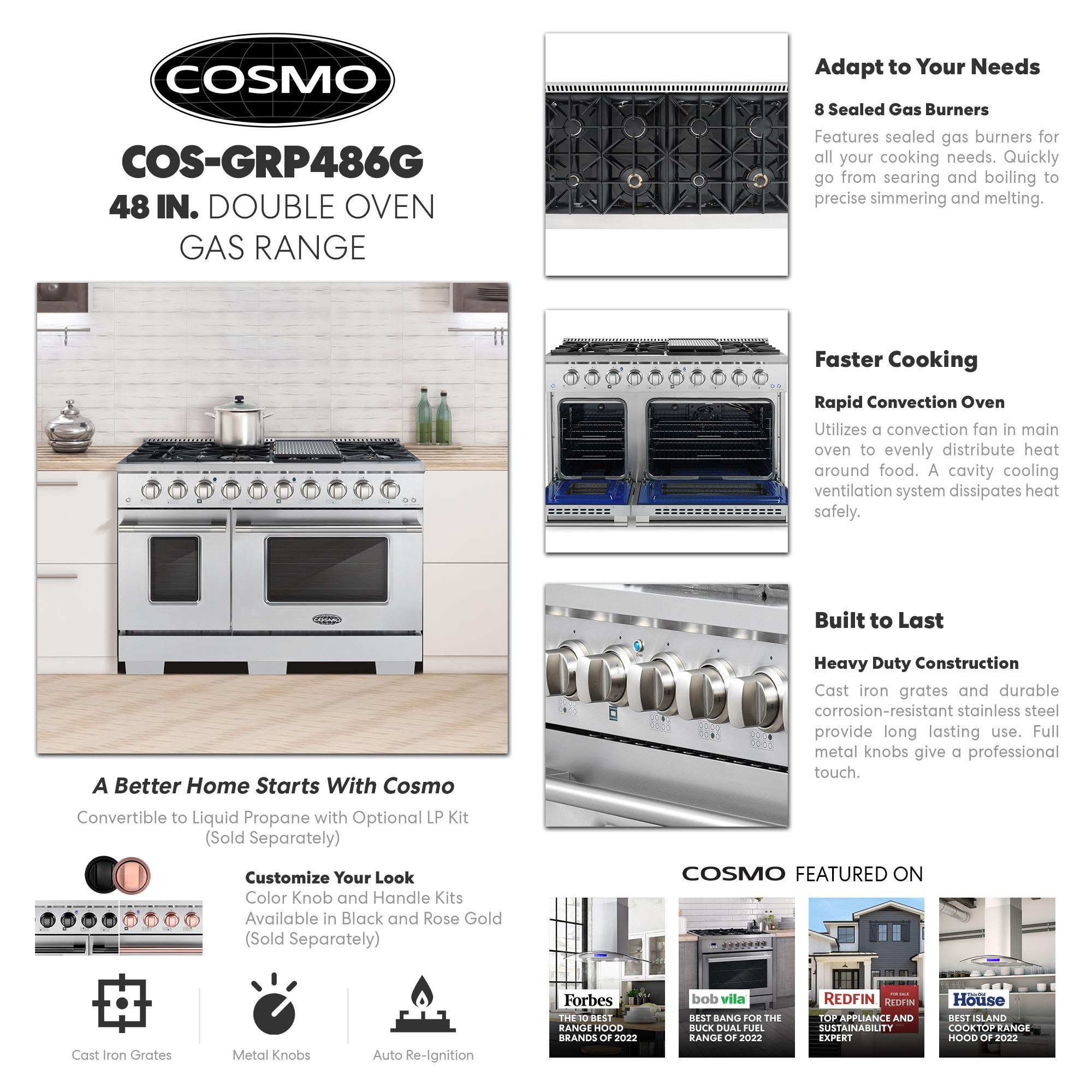 Cosmo 48" 5.5 Cubic Feet Smart Natural Gas Free Standing Range with 8 Burners