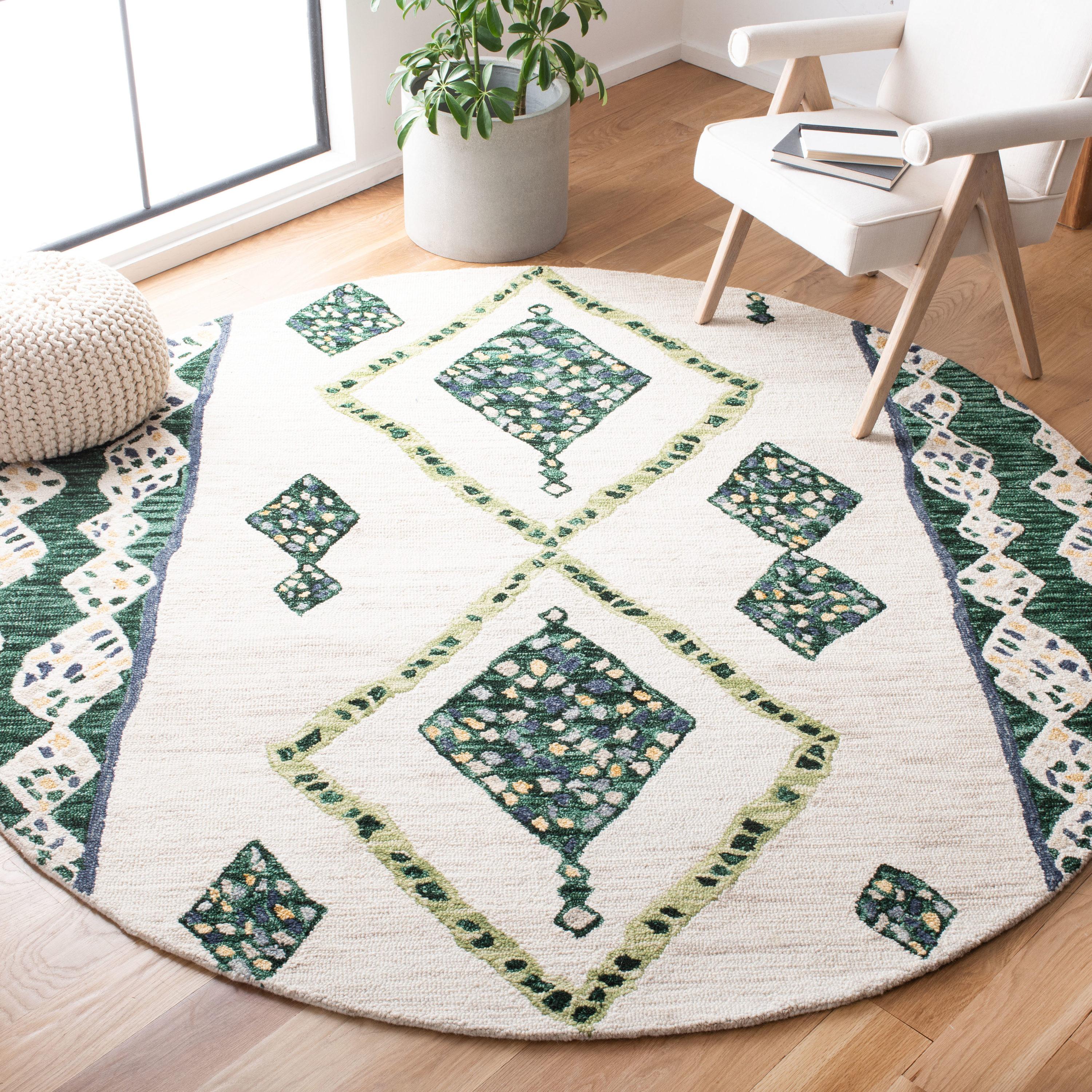 Aspen APN702 Hand Tufted Area Rug - Green/Ivory - 7' round - Safavieh.