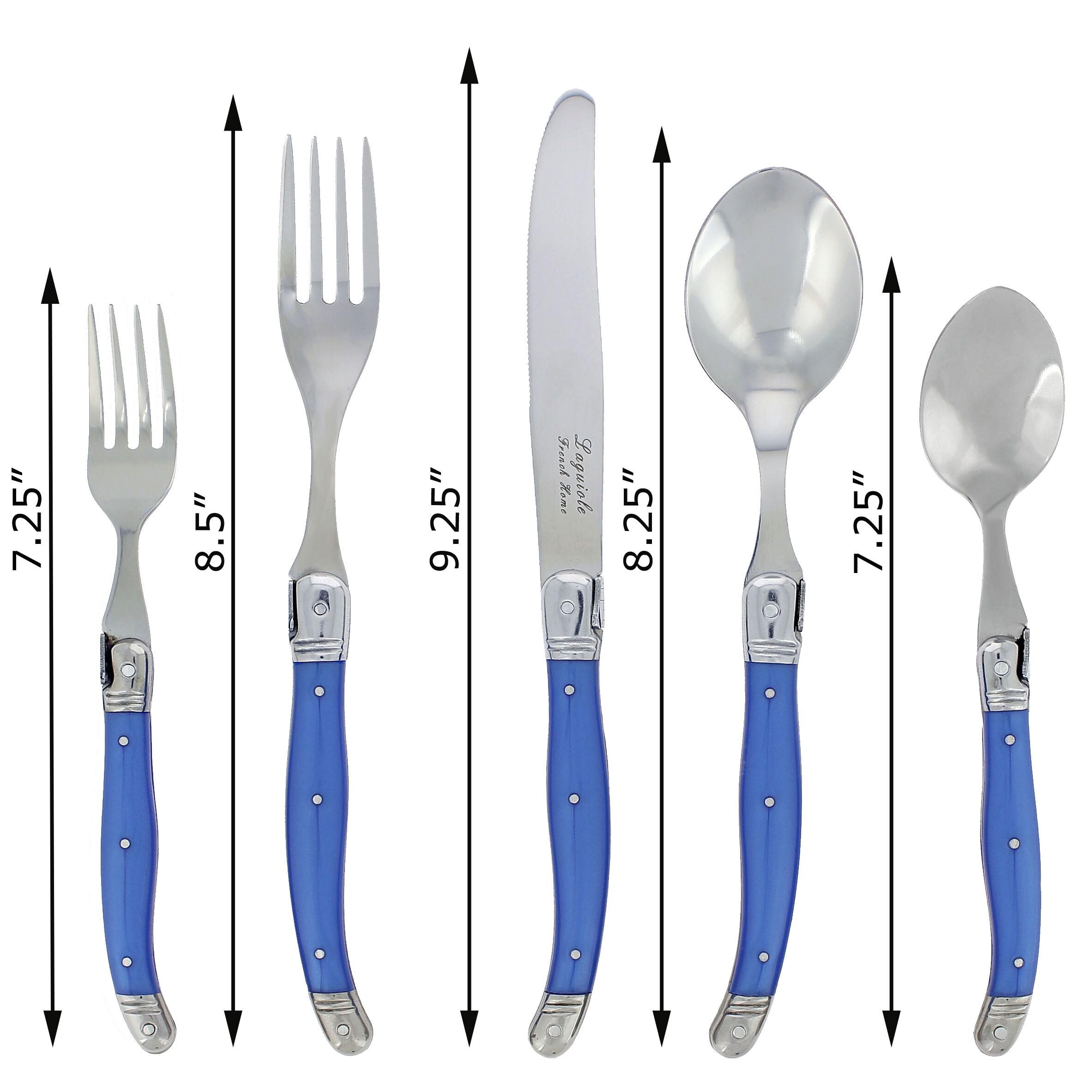 20pc Stainless Steel Laguiole Flatware Set Blue - French Home: Forks Spoons Knives Set, Dishwasher-Safe, Ergonomic Grip