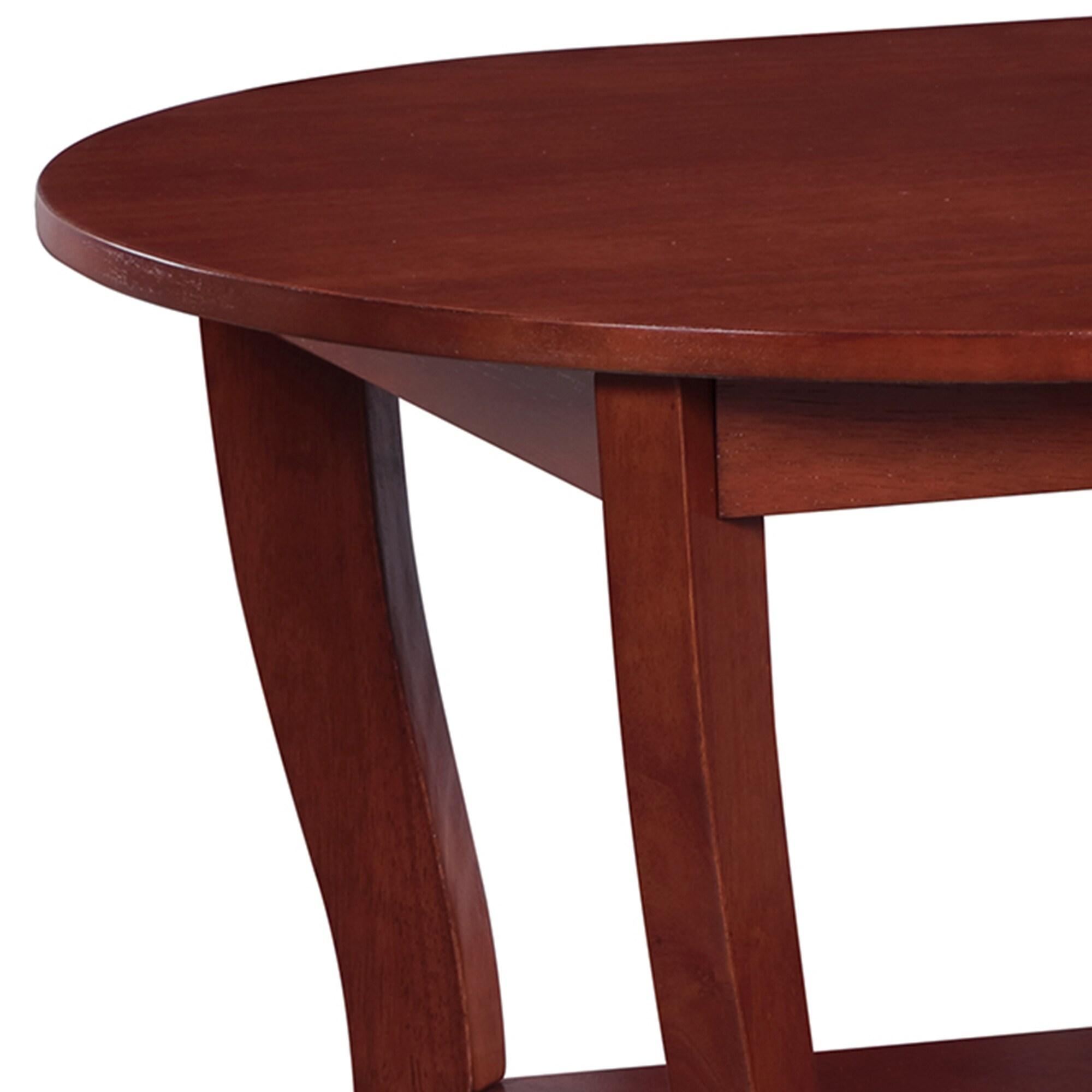 American Heritage Oval Coffee Table with Shelf in Mahogany Wood Finish