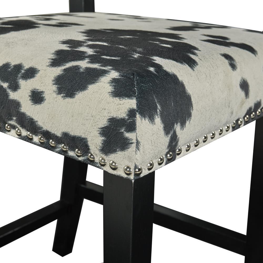 Linon Corey Black Cow Print Upholstery Counter Height Barstool Black/White: Farmhouse Style, Wood Frame, Footrest