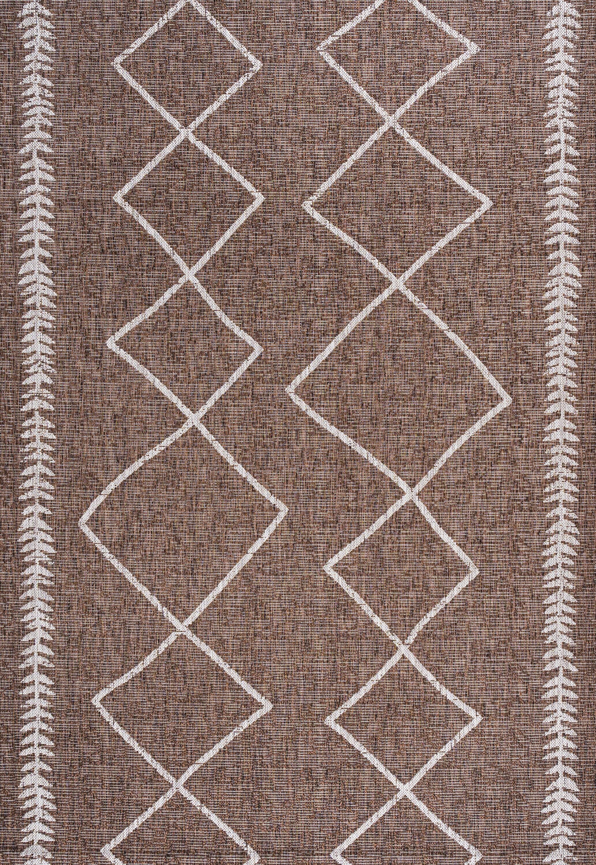 8' X 10' Derya Diamond Trellis Indoor/Outdoor Area Rug, Brown/Beige - JONATHAN Y