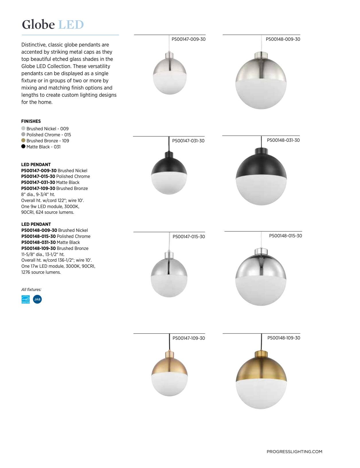 Progress Lighting Globe Collection 1-Light Pendant, Steel, Black Finish, Opal Glass Shade