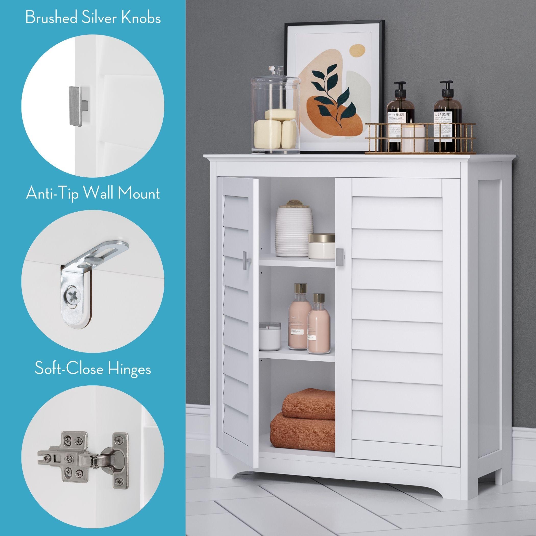 RiverRidge Brookfield Two-Door Floor Bathroom and Laundry Storage Cabinet and Organizer with Adjustable Shelves - White