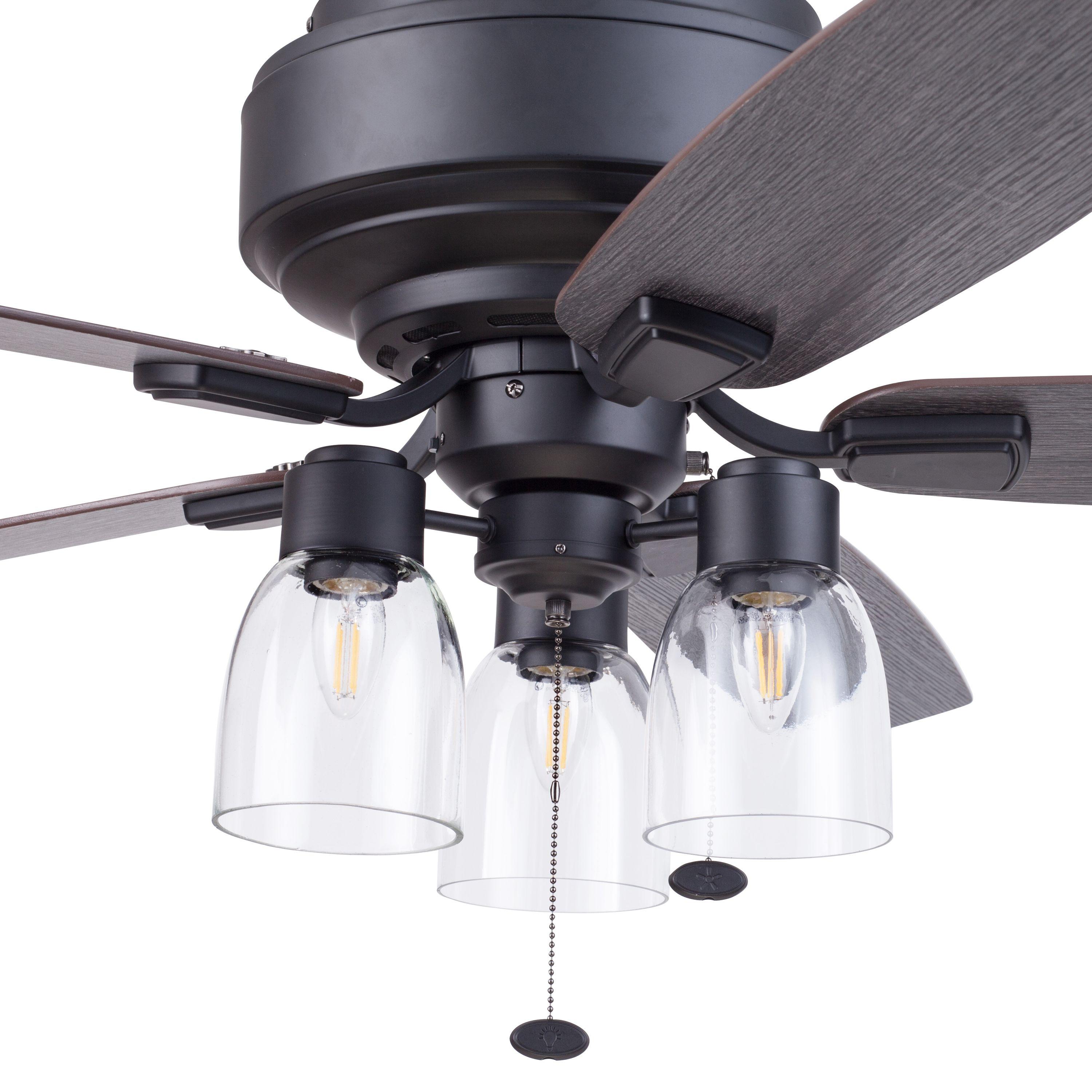 Prominence Home Magonia 52-in Flush Mount Matte Black with Black Pine/Rough Pine Blades Ceiling Fan With Light ( 5 -Blade )