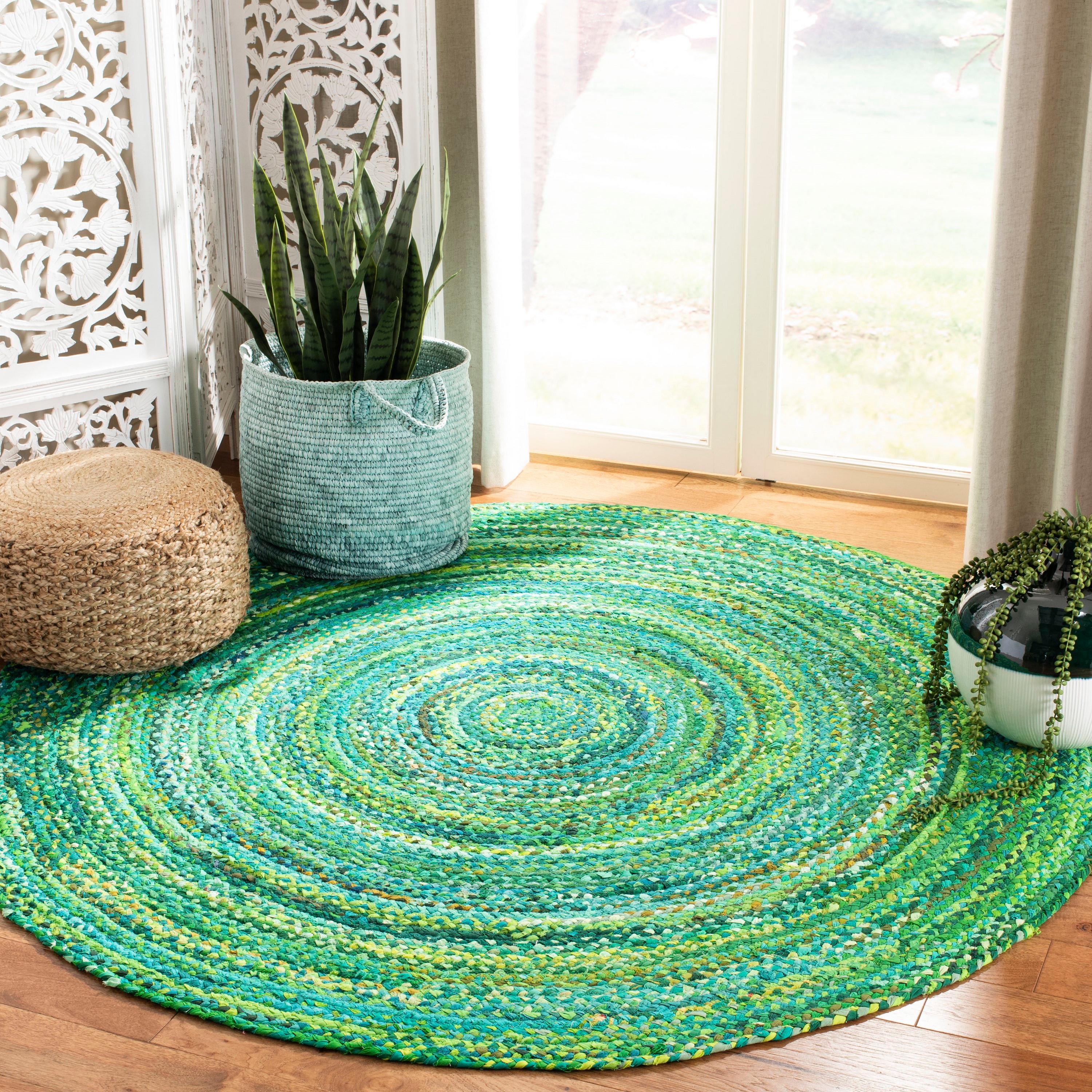 SAFAVIEH Braided Calvin Transitional Cotton Reversible Area Rug, Green, 3' x 3' Round