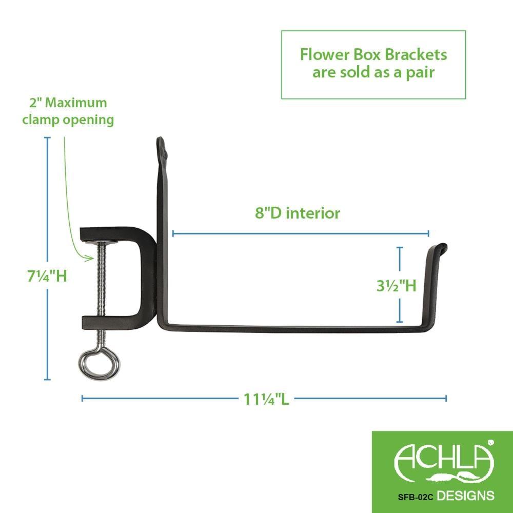 4" x 8" Pair of Clamp-On Steel Flower Box Brackets Black - ACHLA Designs: Secure Deck Rail Mount, Easy Storage