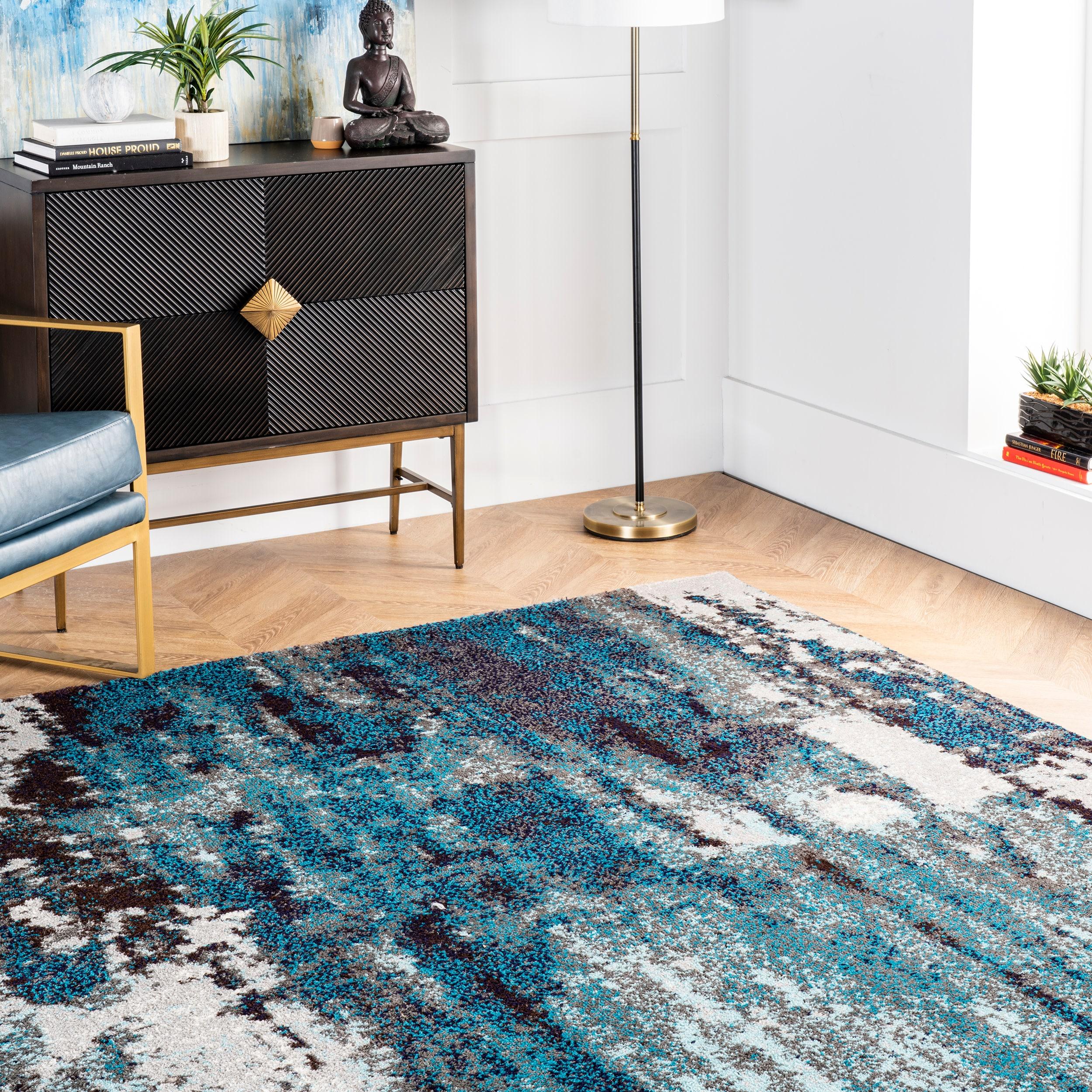 Nuloom Haydee Abstract 5 Round Indoor Area Rug for Living Room Bedroom Dining Room Kitchen, Teal/Ivory