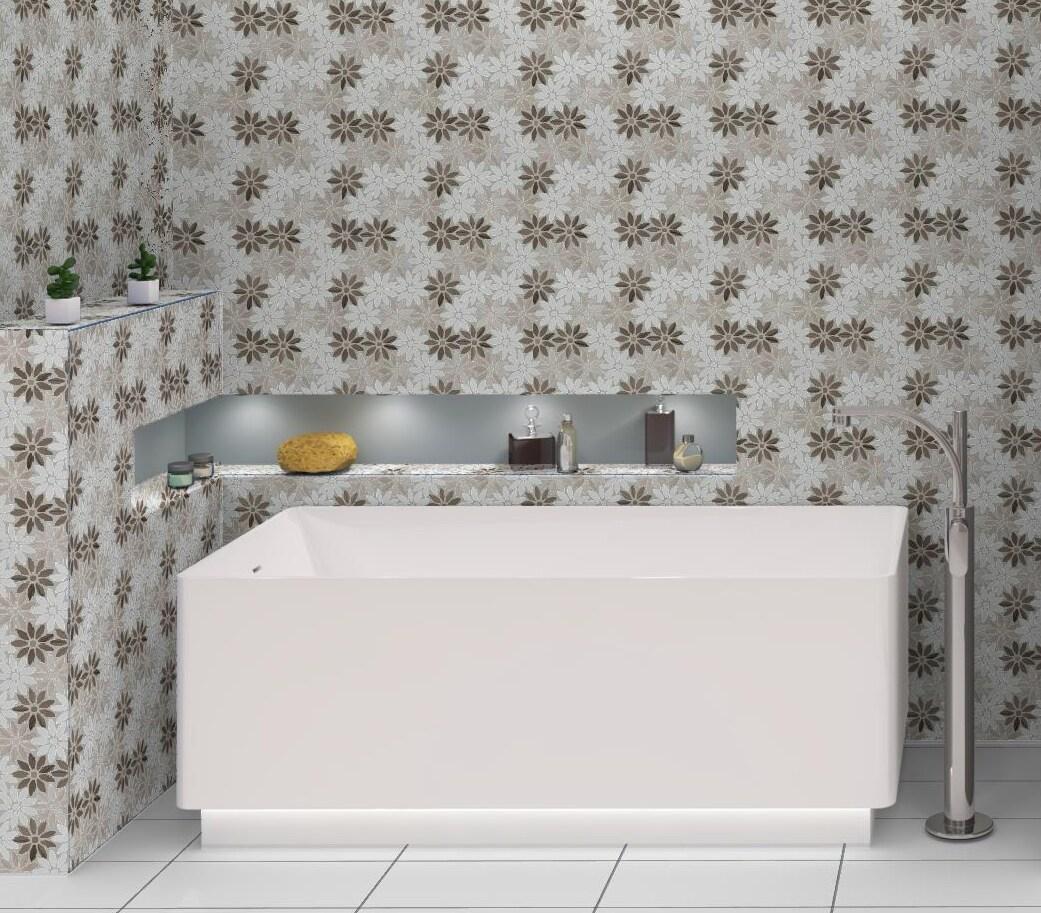 Fresh Vloom Brown/White Floral Pattern Smooth Matte Natural Stone Mosaic Tile (Sample)