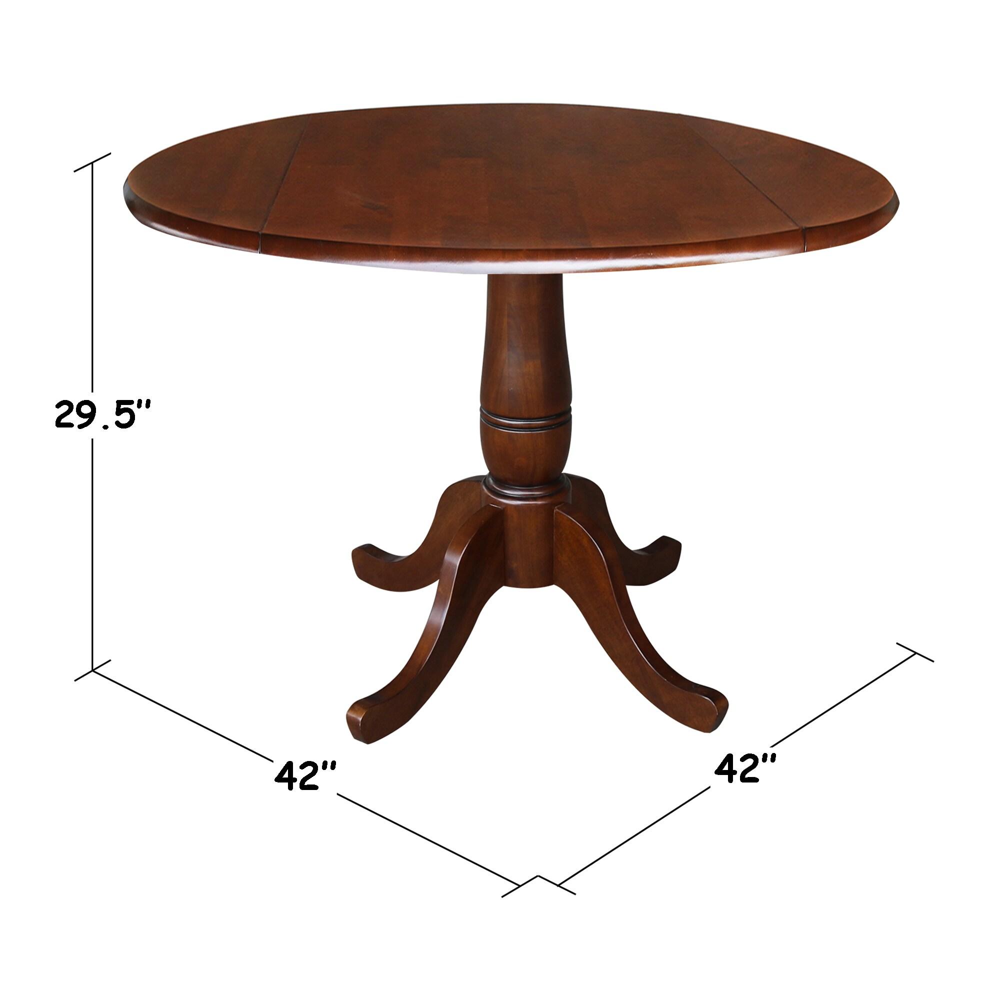 International Concepts 29.5" Lyla Round Dual Drop Leaf Pedestal Extendable Dining Table Espresso Brown: Modern Oval Kitchen Table for 4