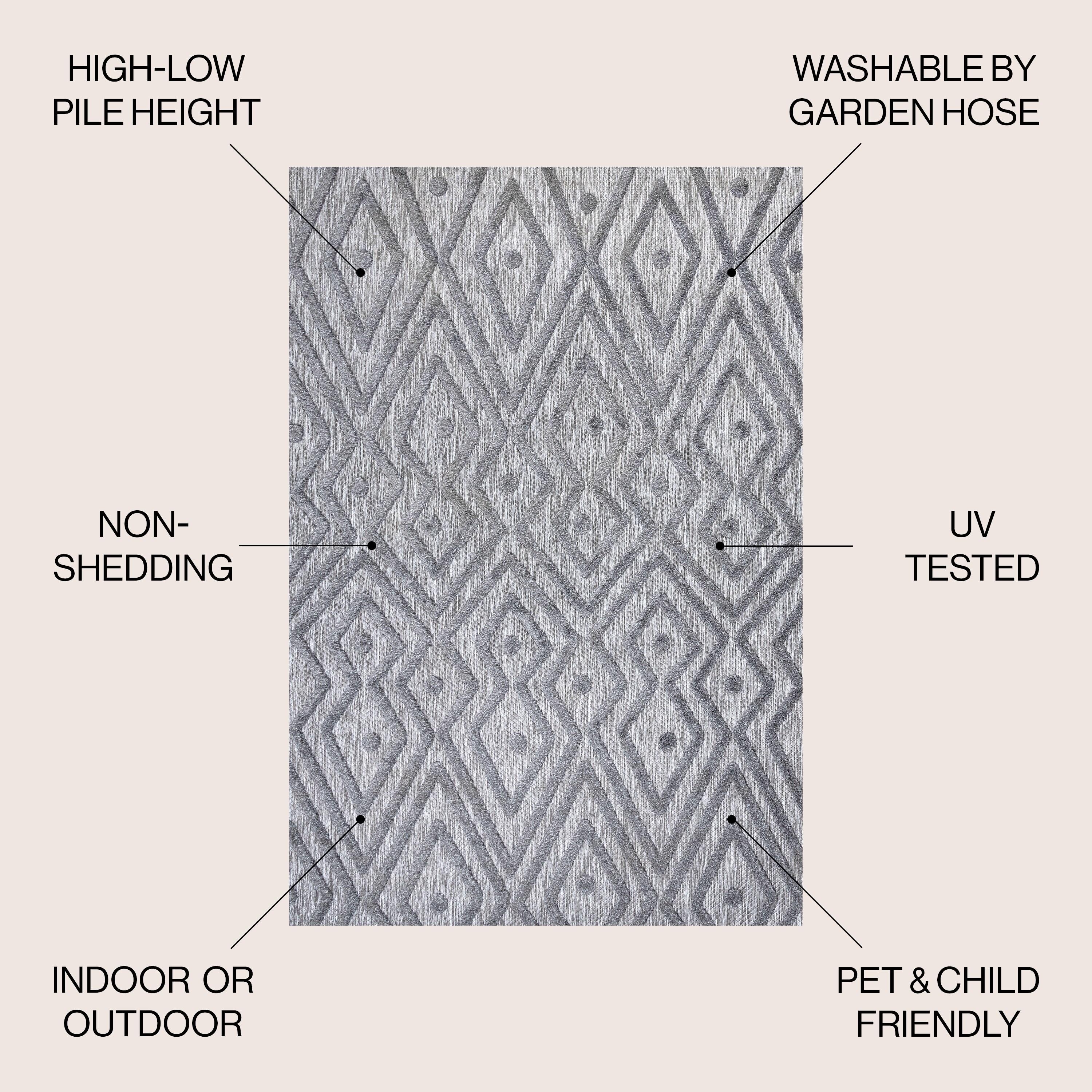 4'x6' Balansat Moroccan Diamond Indoor/Outdoor Area Rug, Dark Gray - JONATHAN Y