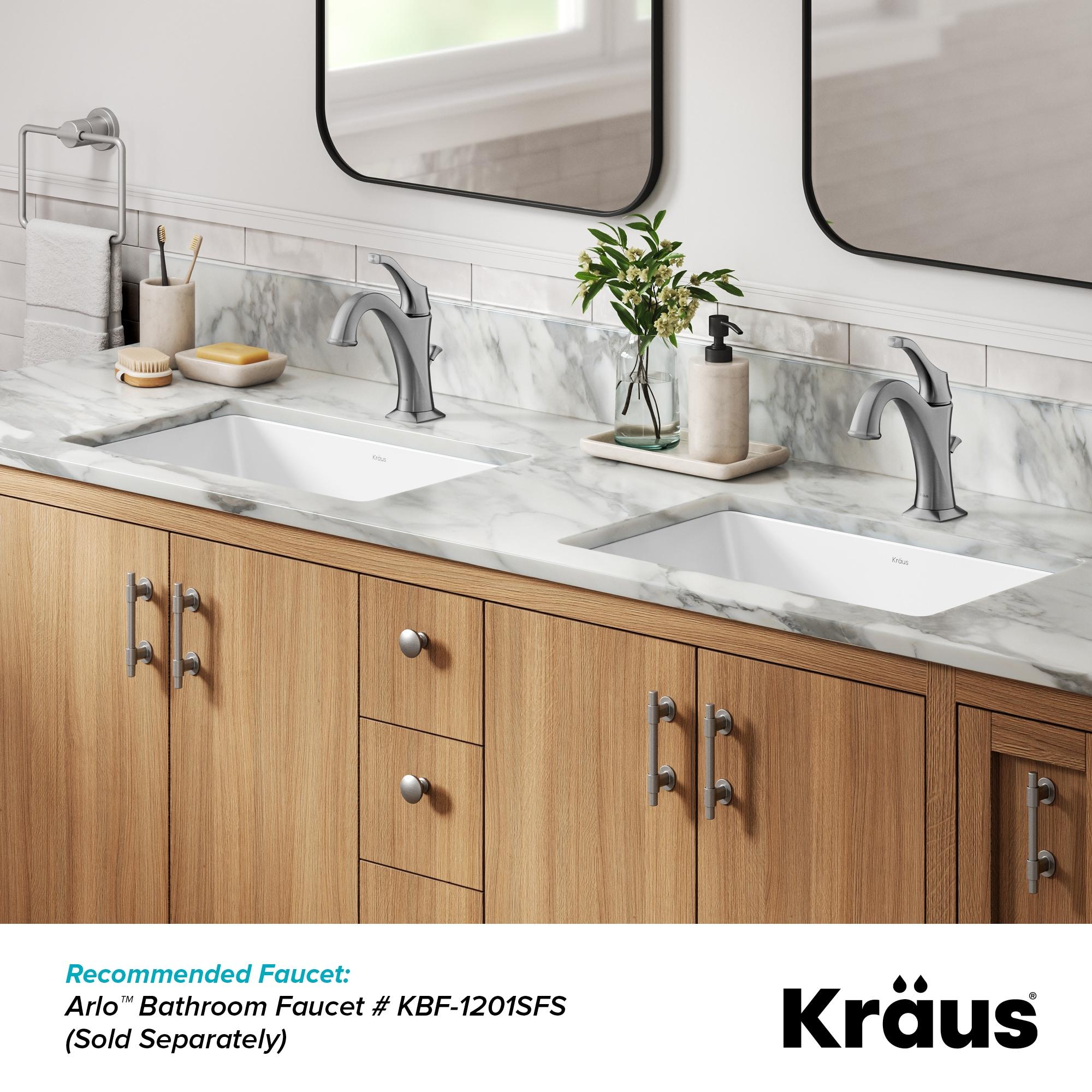 KRAUS Elavo. Rectangular Porcelain Ceramic Undermount Bathroom Sink In White With Overflow Drain, KCU-242
