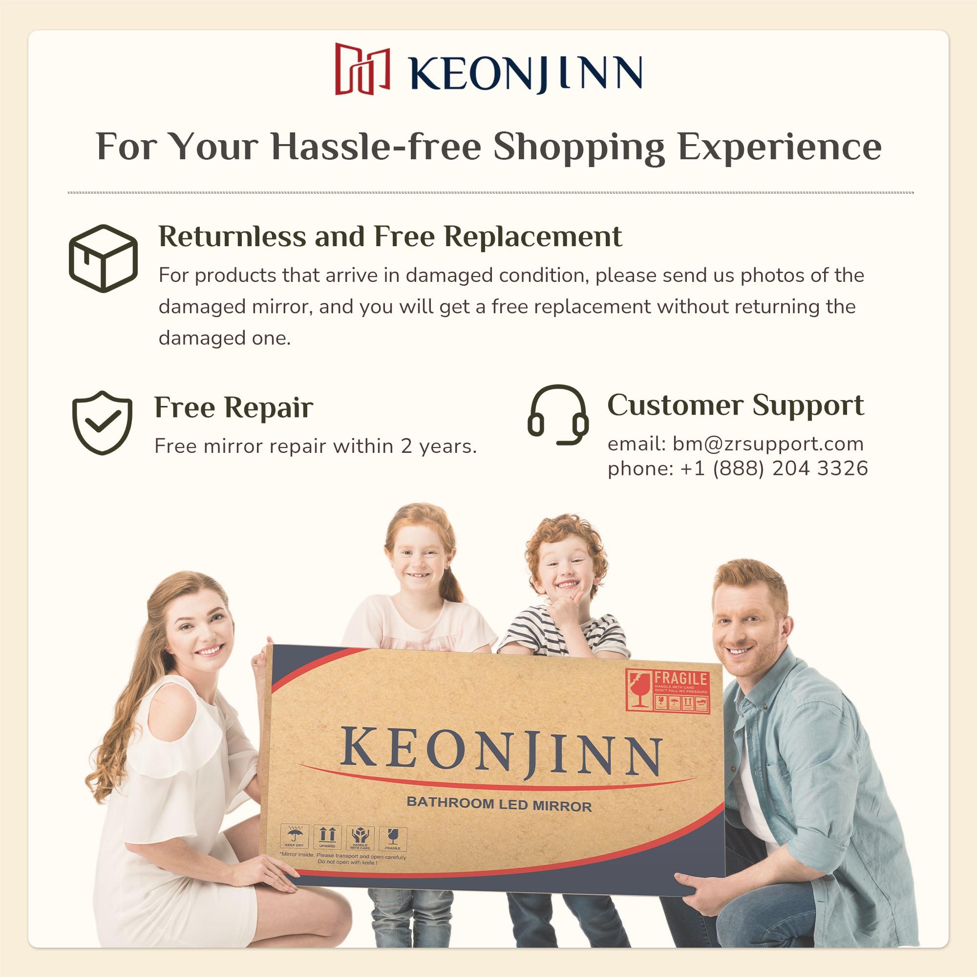 Keonjinn LED Bathroom Vanity Mirror, Front Light & Backlit, 3 Color Temperatures, Anti Fog, Double Lights Strips, 24"x32"