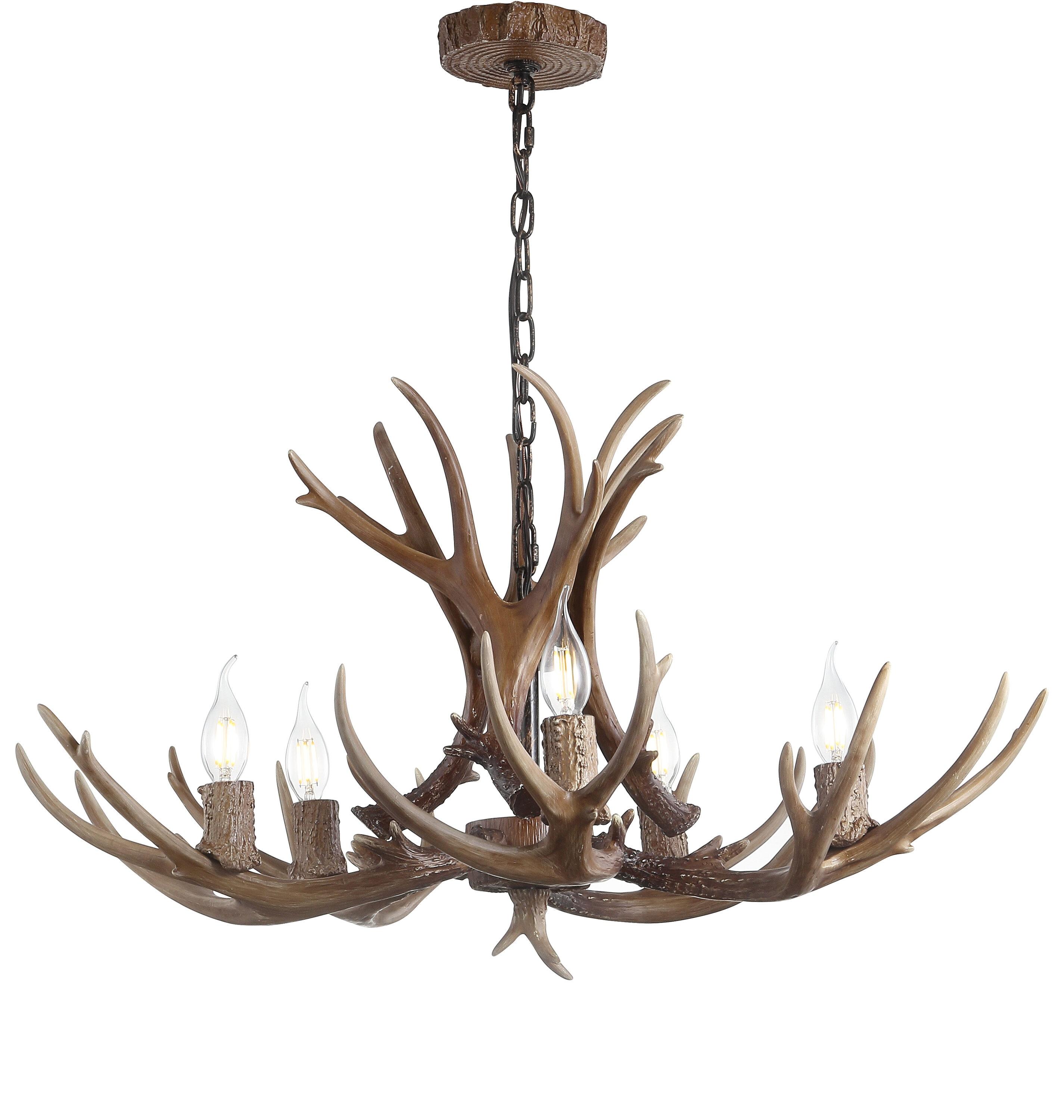 JONATHAN Y JYL6300A Eldora 30" Adjustable Resin Antler 5-Light LED Chandelier, Farmhouse, Rustic, Cottage, Transitional for living room, dinning room, bedroom, office Bulb Included, Brown