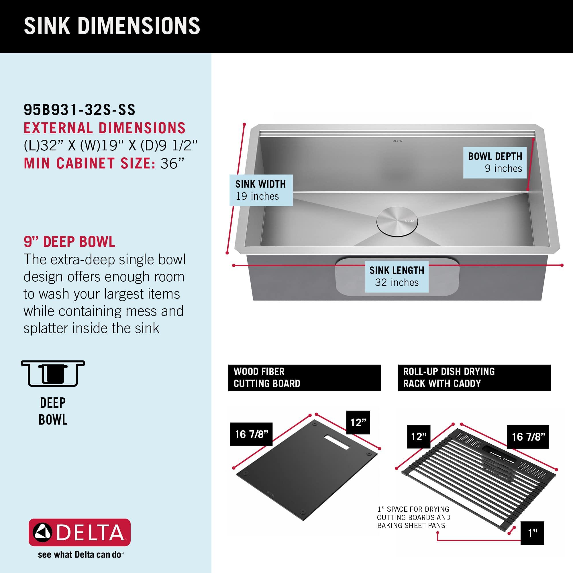 Delta Rivet™ 32" L Workstation Kitchen Sink Undermount 16 Gauge Stainless Steel Single Bowl with WorkFlow™ Ledge