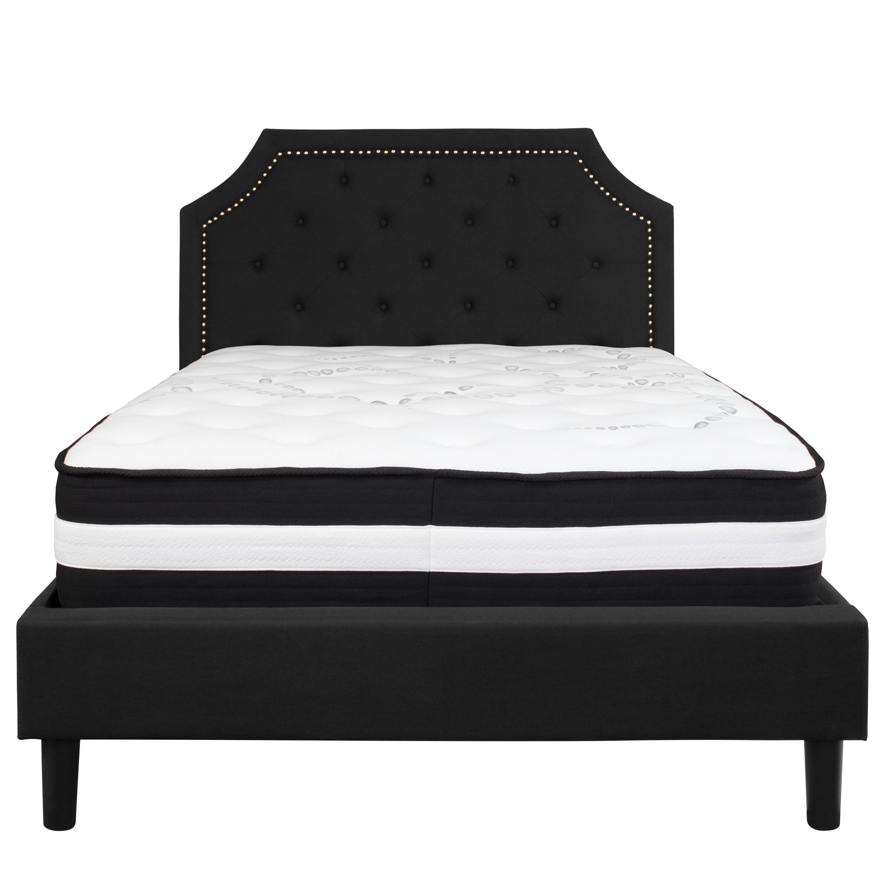 Flash Furniture Brighton Full Size Tufted Upholstered Platform Bed in Black Fabric with Pocket Spring Mattress