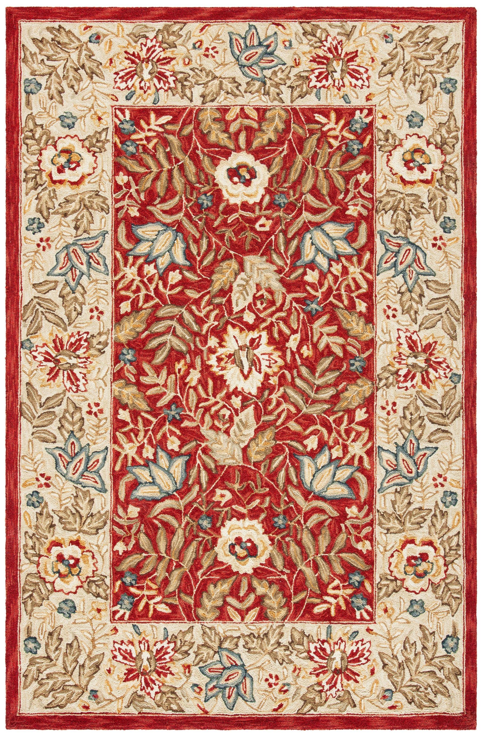 Chelsea HK140 Hand Hooked Area Rug - Red/Ivory - 5'3"x8'3" - Safavieh.