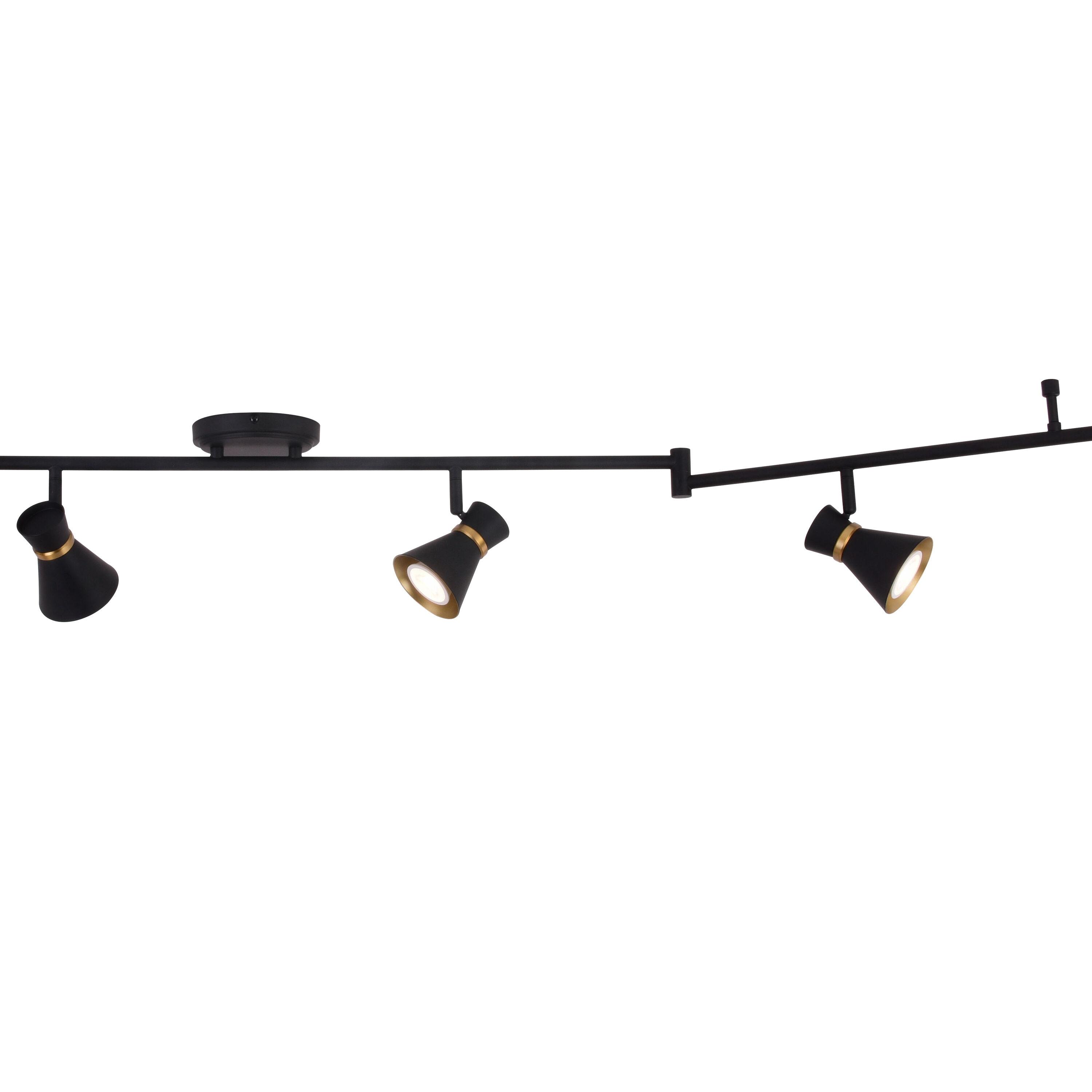 Alto 6 Light LED Matte Black with Gold Satin Brass Accents Mid-Century Modern Swing Arm Directional Ceiling Spot Fixture with Metal Shades