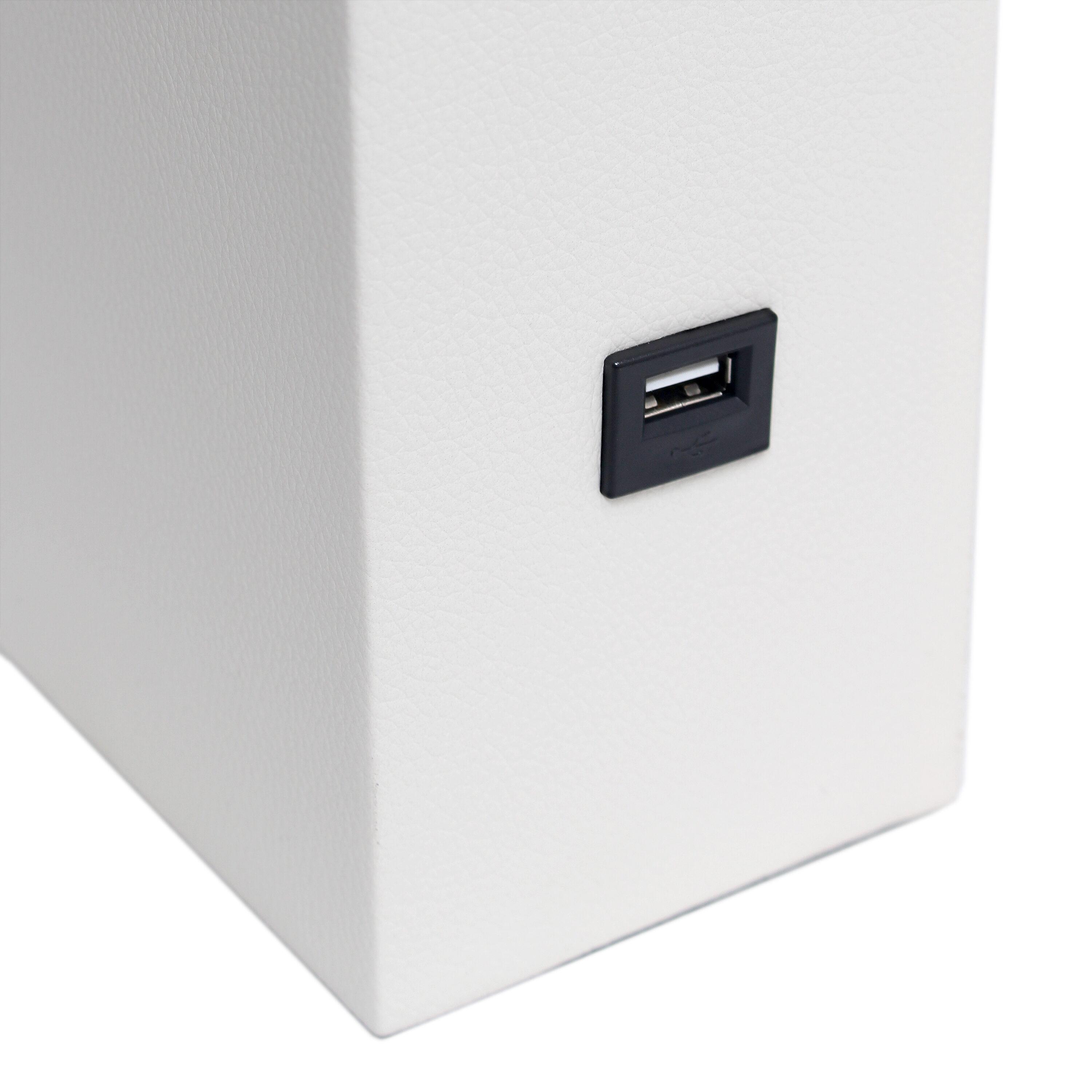 Lalia Home 21" Lexington Leather Base Modern Home Decor Bedside Table Lamp with USB Charging Port White : Fabric Shade