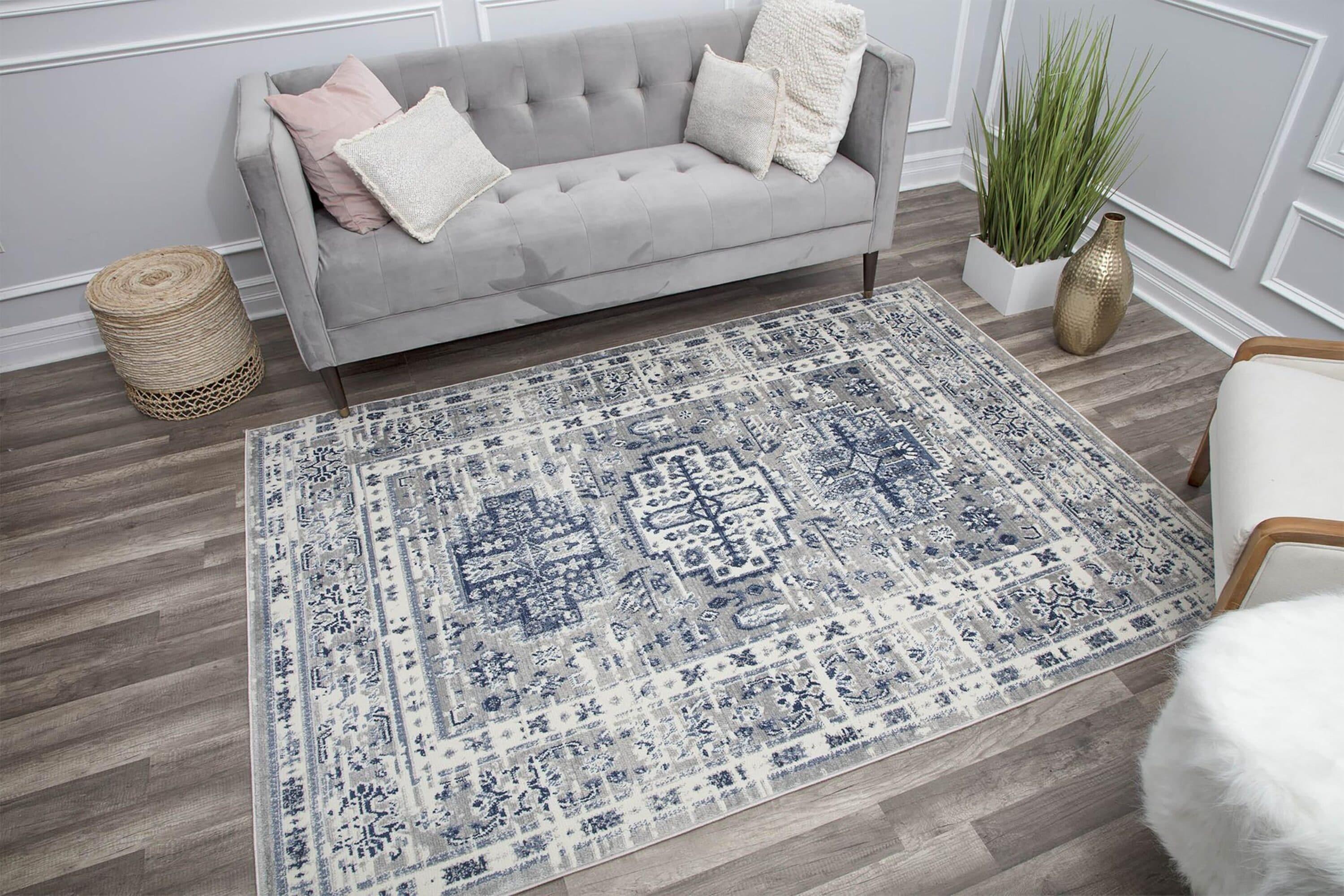 Rugs America Gallagher GL55F Inky Sundara Vintage Transitional Blue Area Rug for Dining Room Rug Neutral Rug Living Room Rug Kitchen, 5'3"x7'