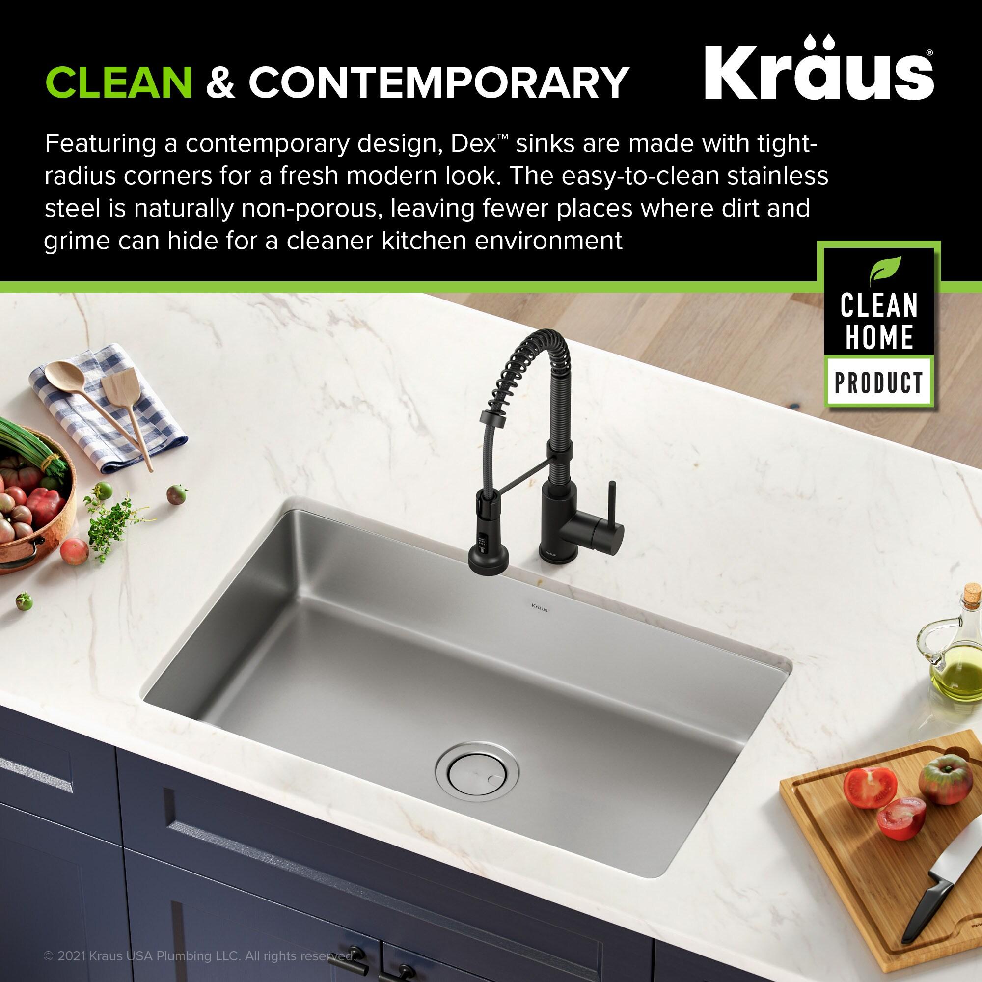 Dex™️ Series KRAUS 32" L Undermount 16 Gauge Stainless Steel Single Bowl Kitchen Sink