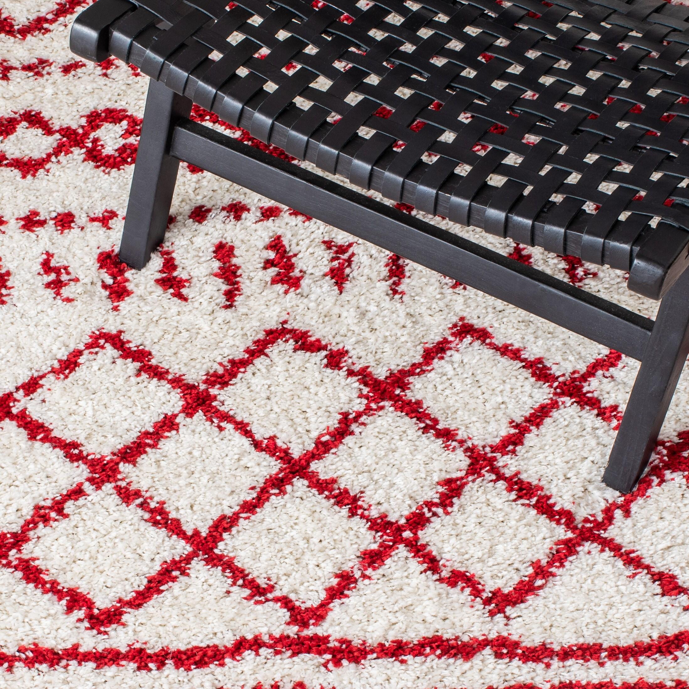 Arizona Shag ASG741 Power Loomed Indoor Area Rug - Ivory/Red - 5'1"x7'6" - Safavieh