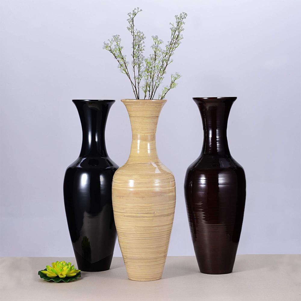 Hasting Home 28" Tall Handcrafted Natural Bamboo Vase, Decorative Classic Floor Vase, Beige