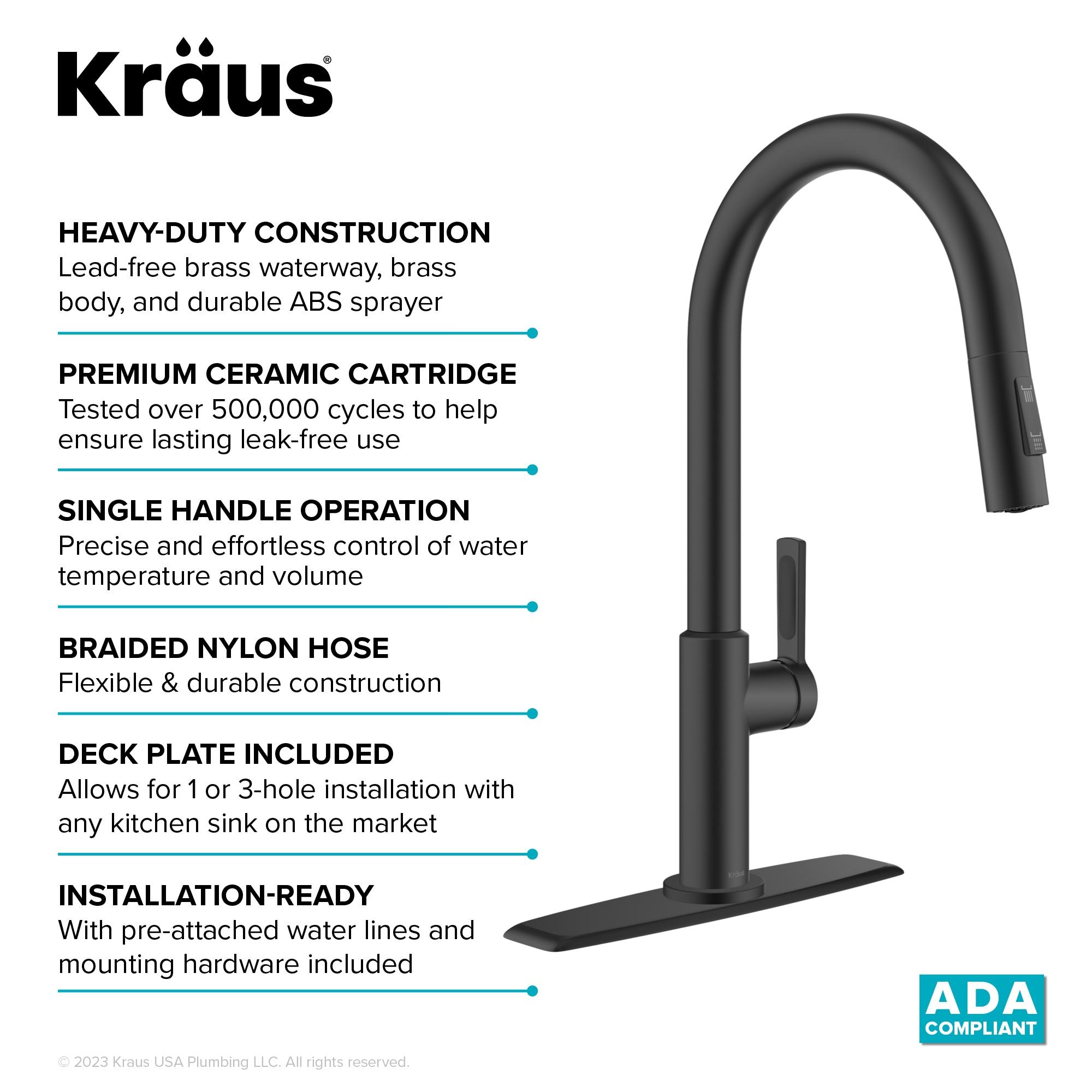 KRAUS Oletto Single Handle Pull Down Kitchen Faucet with QuickDock Top Mount Installation Assembly