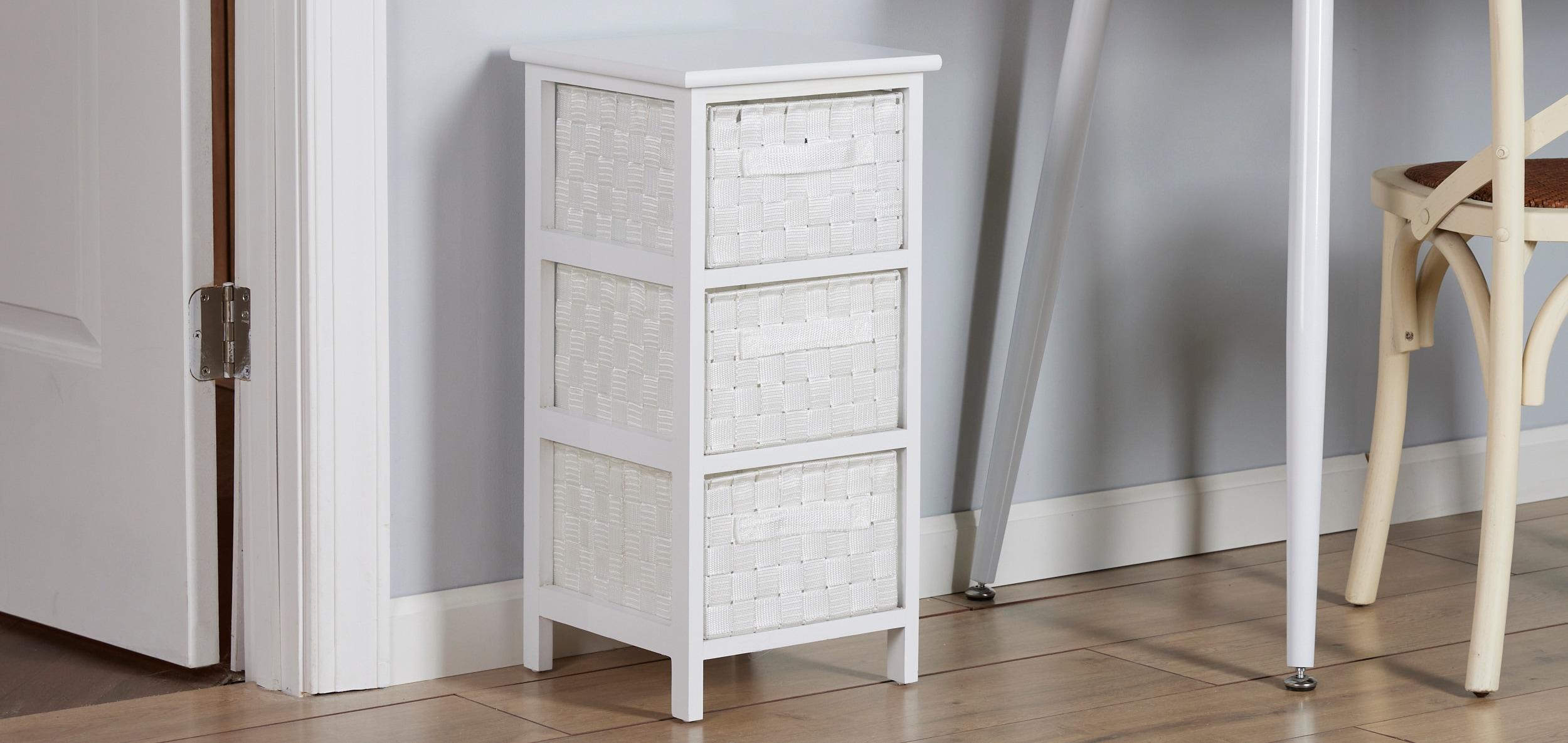 Honey-Can-Do 3 Drawer Chest White: Decorative Storage Drawers, Wood Surface, 24" Height, 12" Depth, 3 Shelves