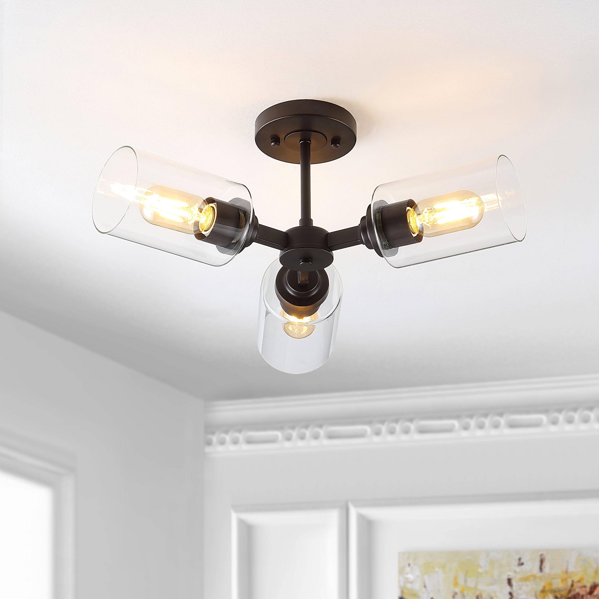 JONATHAN  Y Jaymes 20" Iron Cylinder Industrial Transitional 1 -Light 20.0-in Oil rubbed Bronze Semi Flush Mount Light