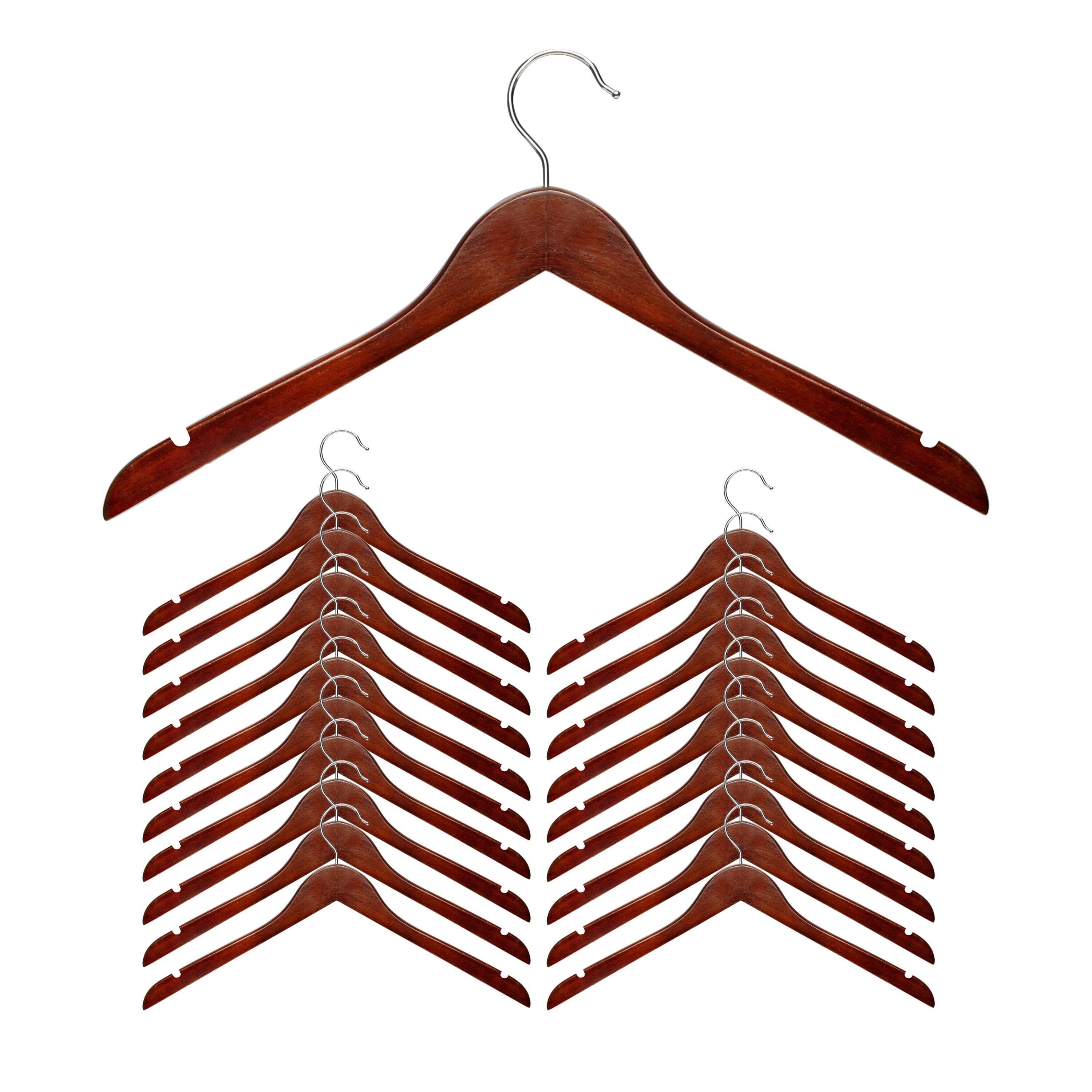 Cherry Finish Wooden Shirt Hangers with Swivel Hook, 20 Pack