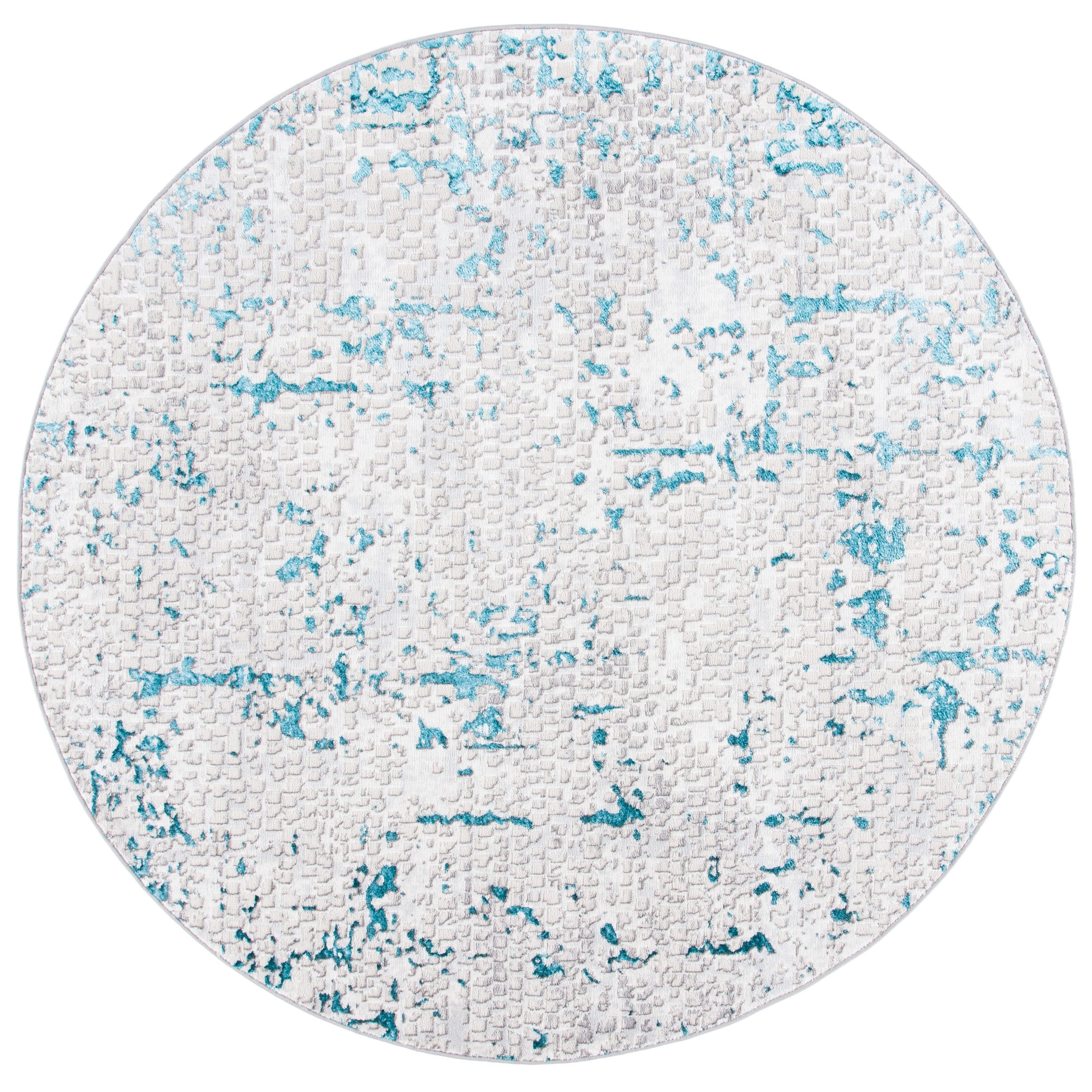 Amelia ALA254 Power Loomed Area Rug - Grey/Turquoise - 6'7" round - Safavieh.