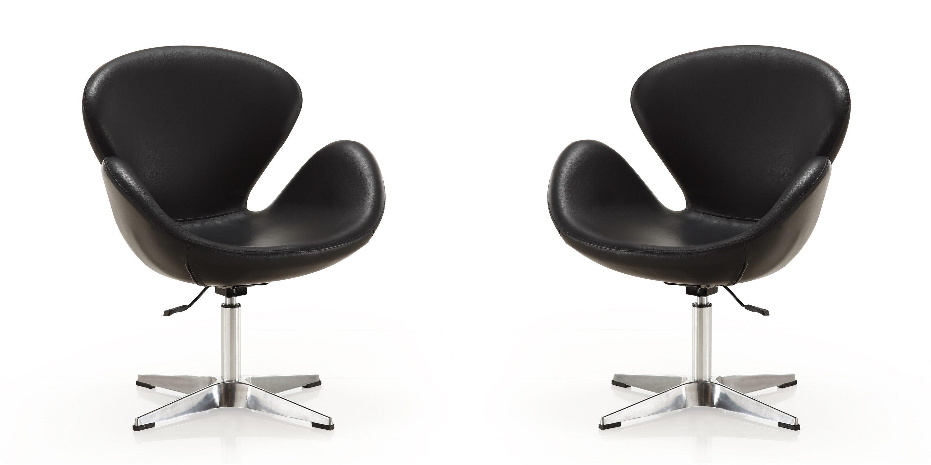Set of 2 Raspberry Faux Leather Adjustable Swivel Chairs Black - Manhattan Comfort: Retro Chic, Steel Cross Legs