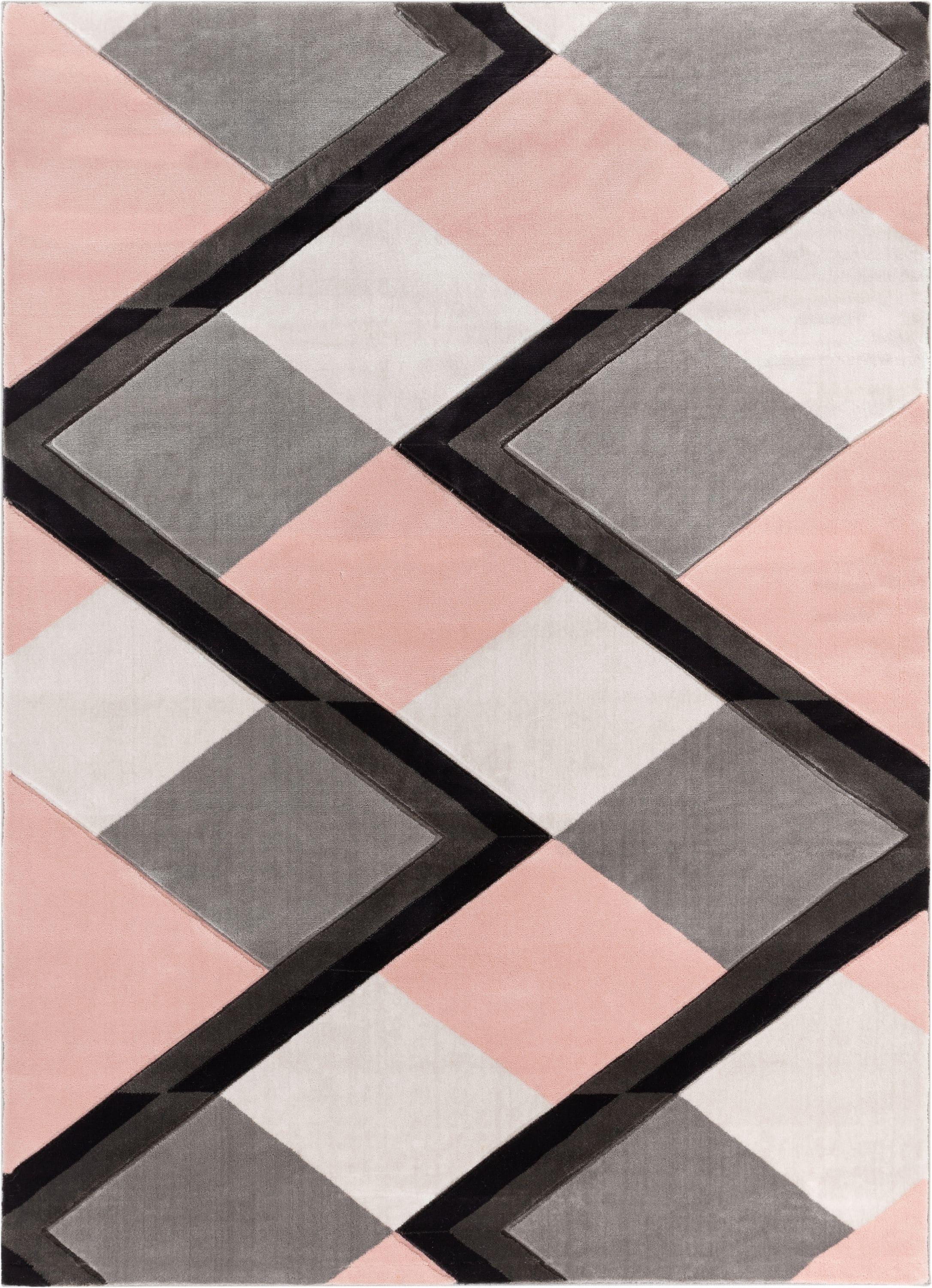 Well Woven Naya Blush Pink Modern Geometric Diamond Boxes Pattern Area Rug 5x7 (5'3" x 7'3")