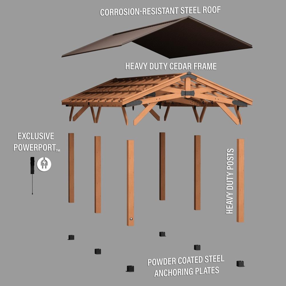 Backyard Discovery Norwood 24' x 12' Cedar Wood Gazebo, Galvanized Steel Roof, PowerPort