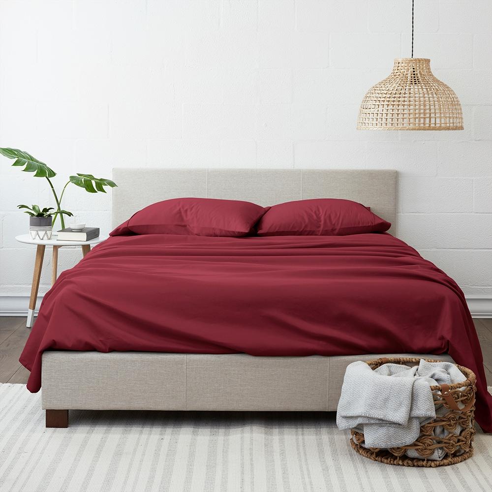 4-Piece Burgundy Solid Microfiber 300 Thread Count Queen Sheet Set