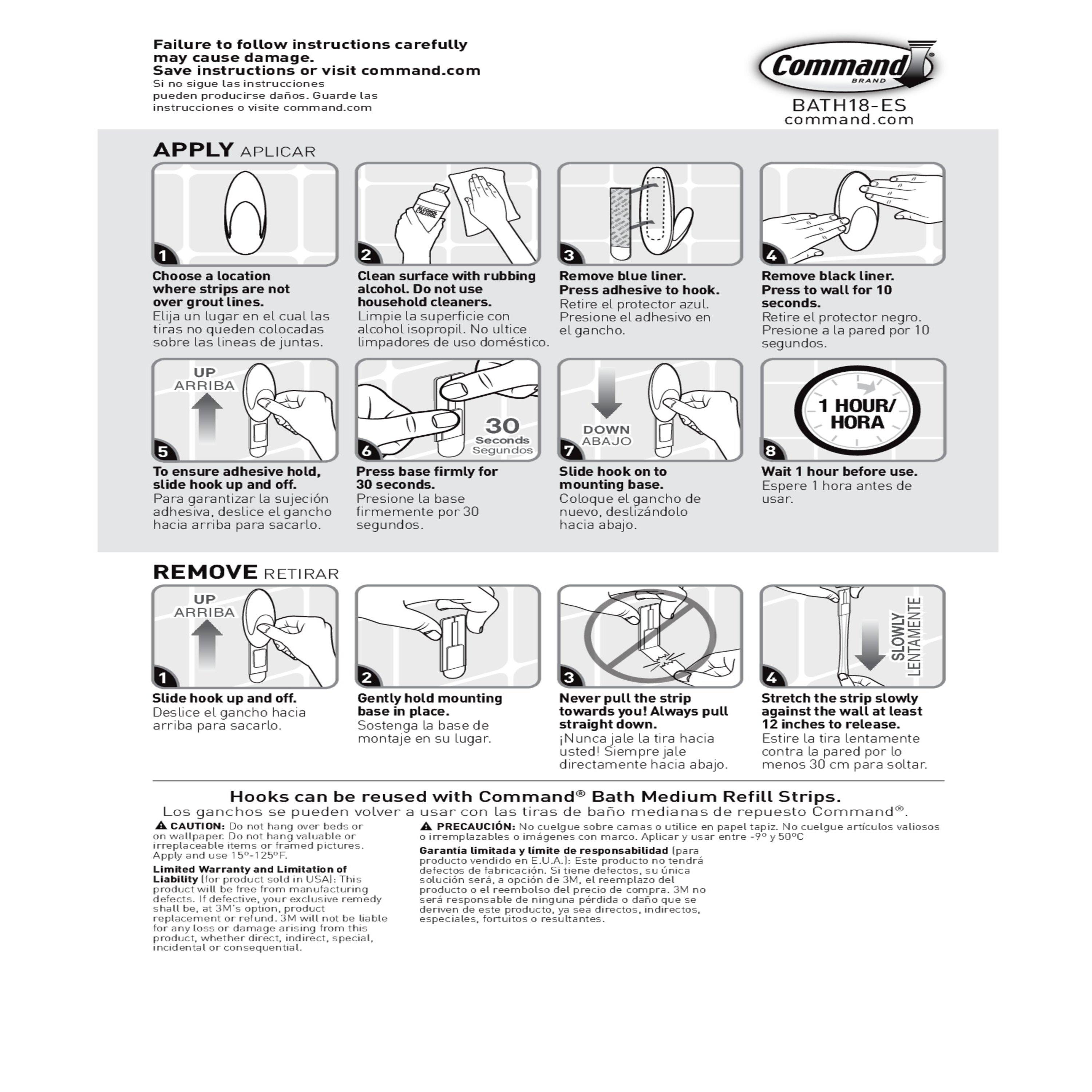 Command 2 Hooks 2 Strips Medium Sized Bath Hooks Frosted: Plastic Adhesive, 3 lb Capacity, Shower Command Hooks