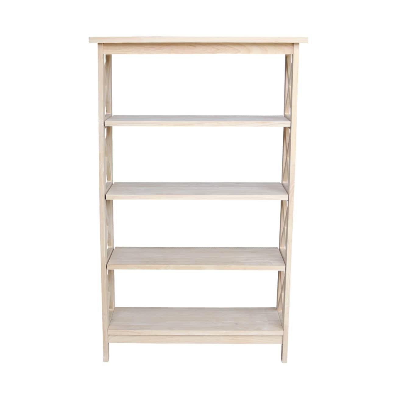 International Concepts 48" 4 Tier X-Sided Bookshelf: Hardwood Vertical Storage, Farmhouse Style, 30" Wide