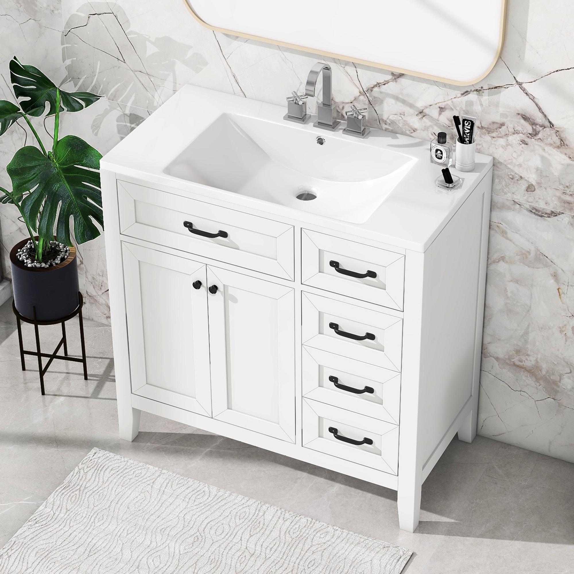 Home Decor 36.07'' Single Bathroom Vanity with Ceramic Sink Top Bathroom Storage Cabinet