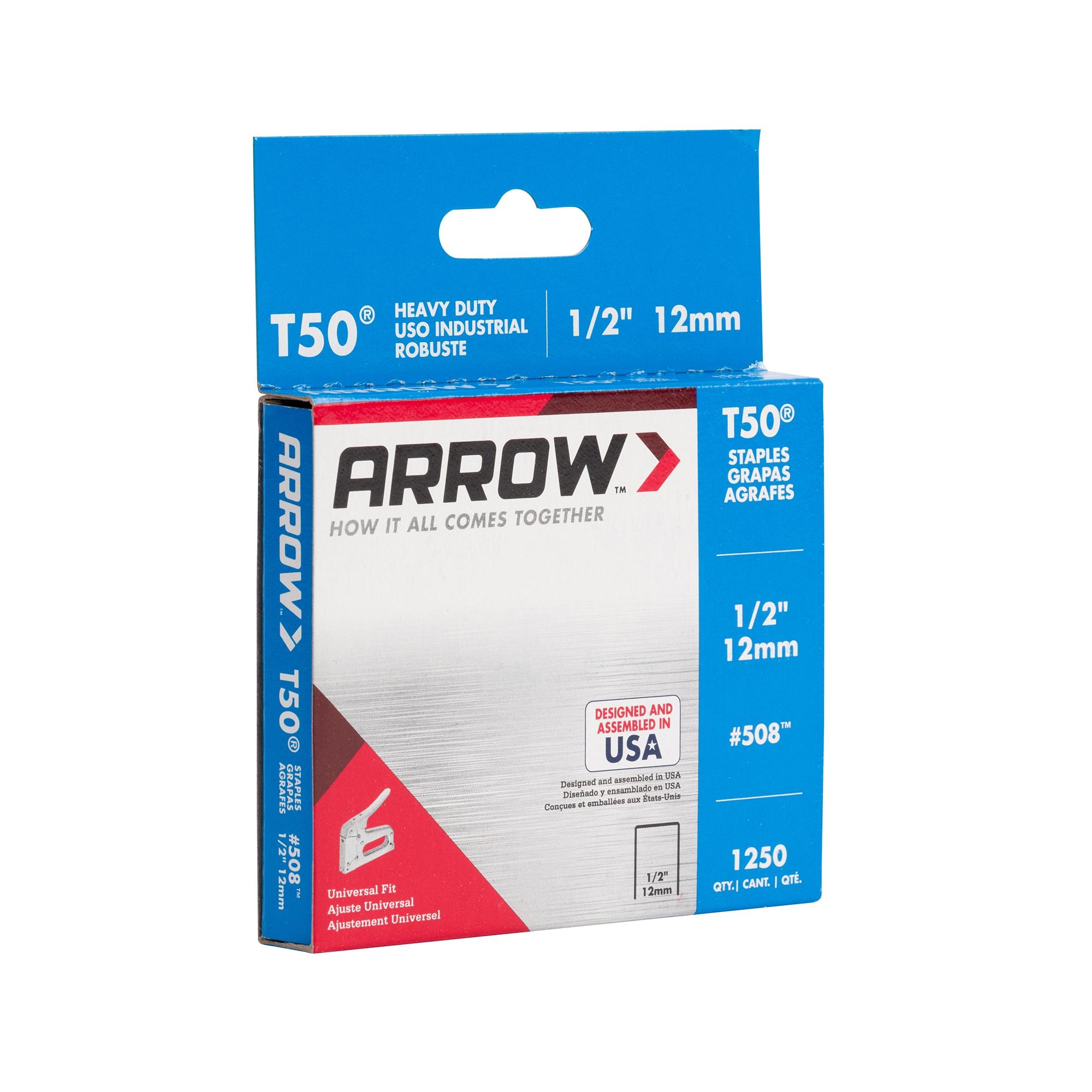 Arrow 508 Heavy Duty T50 1/2" Leg Length, 3/8" Crown, Staples, Heavy Duty, for General Repairs, DIY, Home Improvement, New