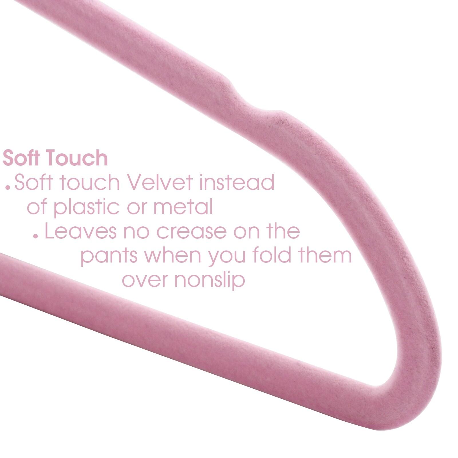 Flocked Velvet Clothes Hangers with Stainless Steel Swivel Hooks, Pink - 50 Piece