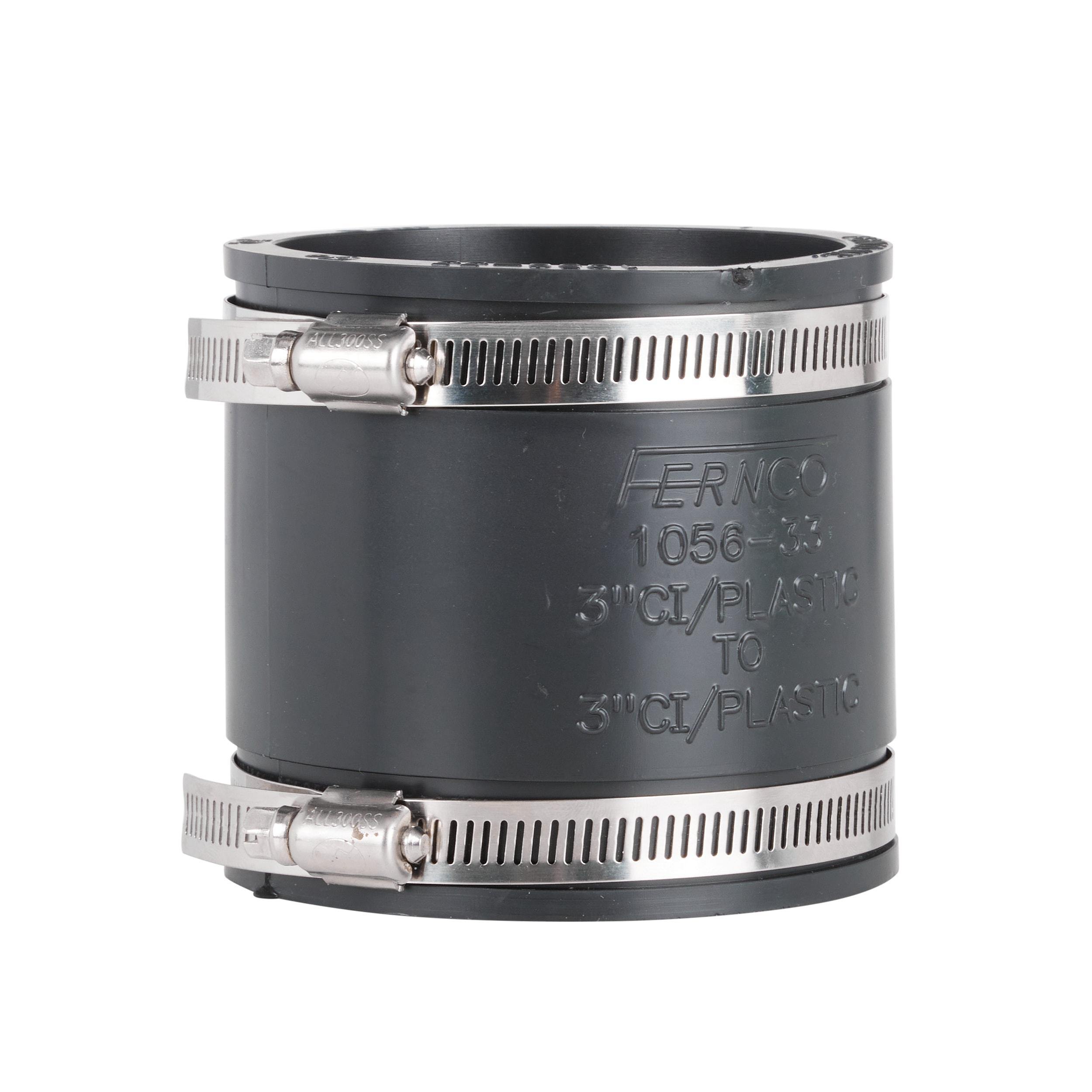 Fernco 3-Inch Black PVC Flexible Coupling with Stainless Steel Clamps