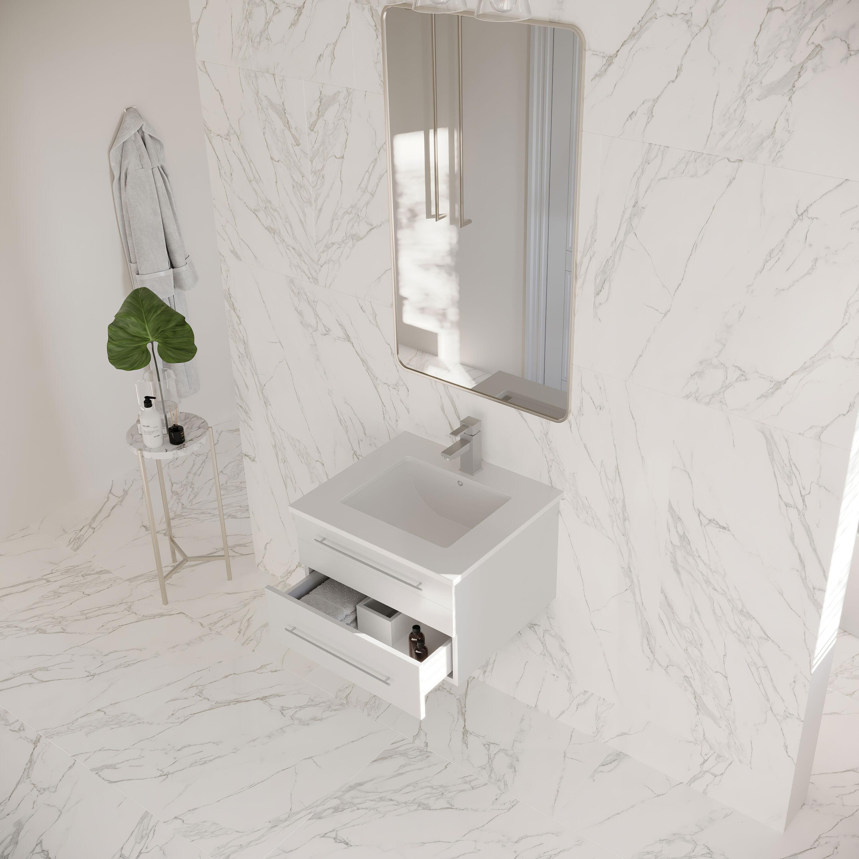 Lucera 24" Wall Mount Modern Single Sink Bathroom Vanity with Top and Undermount Sink