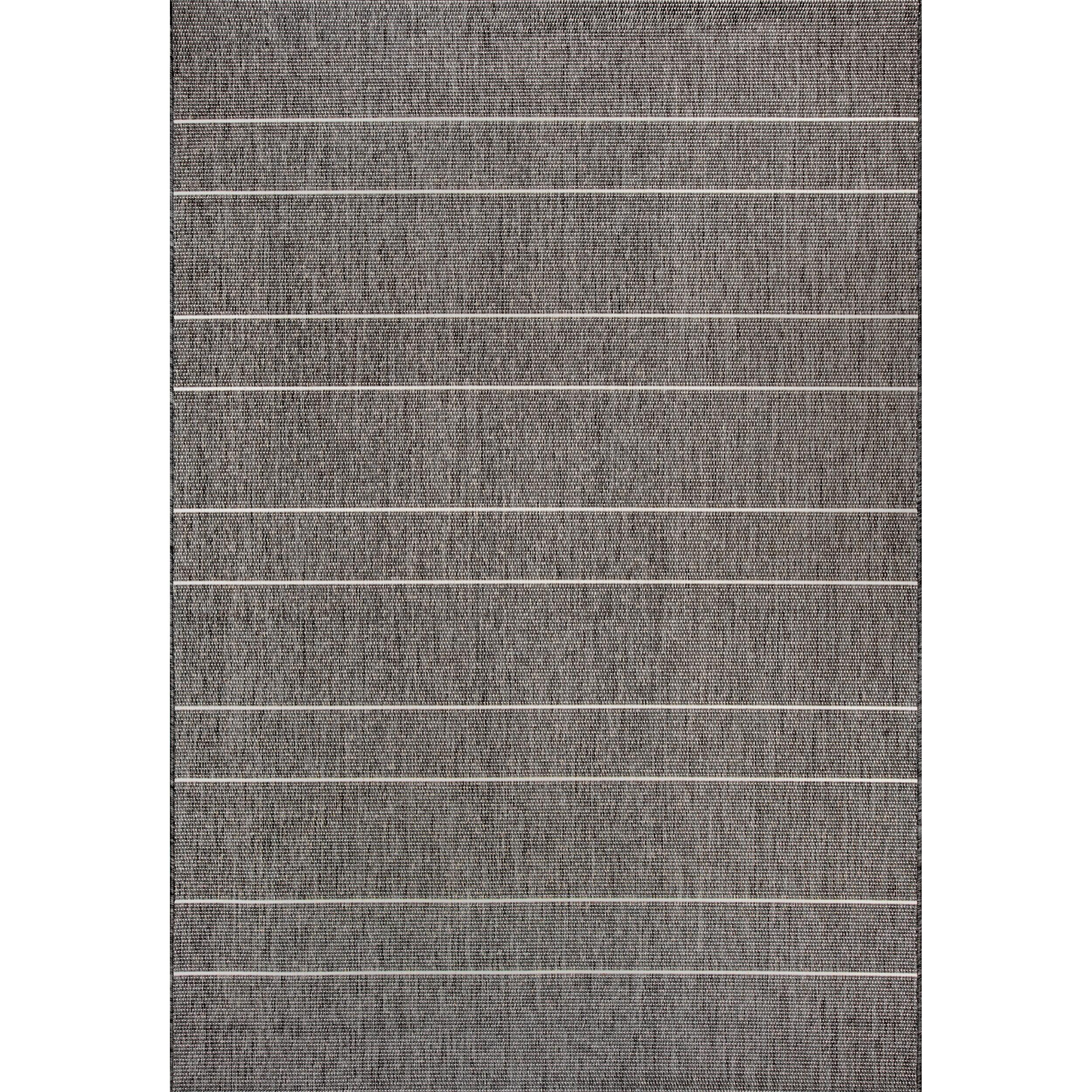 Nuloom Alaina Striped 8 Square Indoor/Outdoor Area Rug for Living Room Patio Deck Front Porch Kitchen, Dark Grey/Ivory