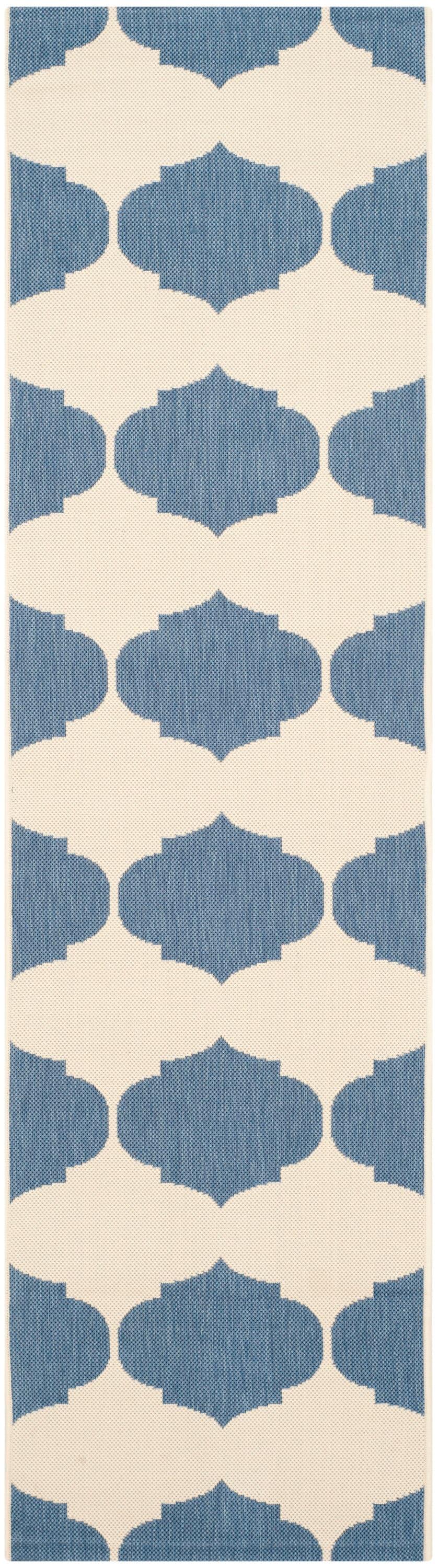 SAFAVIEH Courtyard Elwyn Geometric Trellis Indoor/Outdoor Runner Rug, 2'3" x 8', Beige/Blue