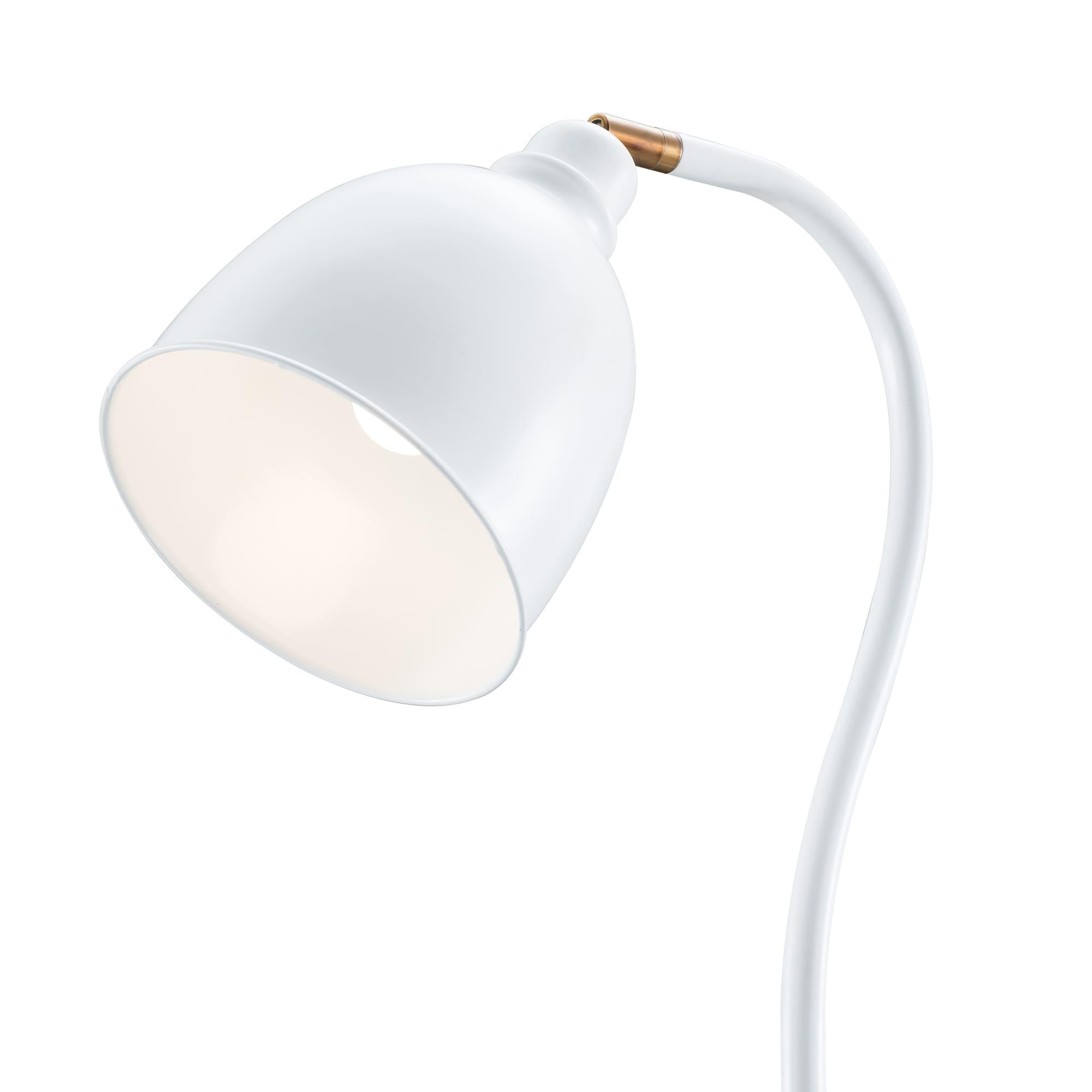 Evelyn&Zoe Vincent Adjustable/Arc Floor Lamp with Metal Shade, Matte White/Brass/Matte White