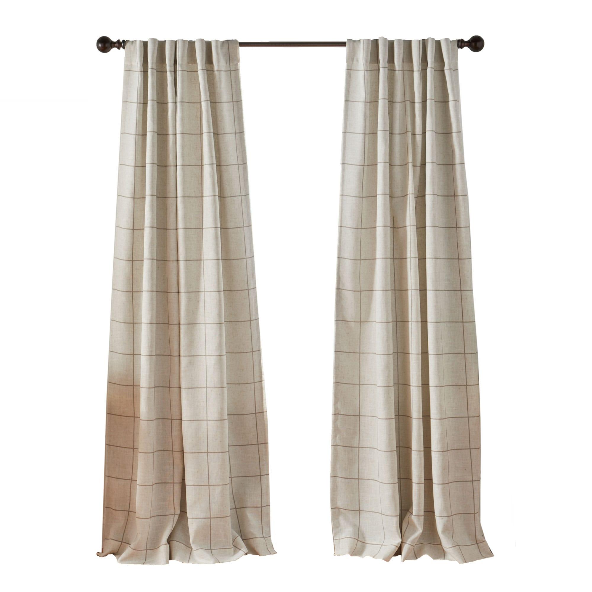 Brighton Windowpane Plaid Lined Room Darkening Single Window Curtain Panel  - 52" x 95" - Linen - Elrene Home Fashions