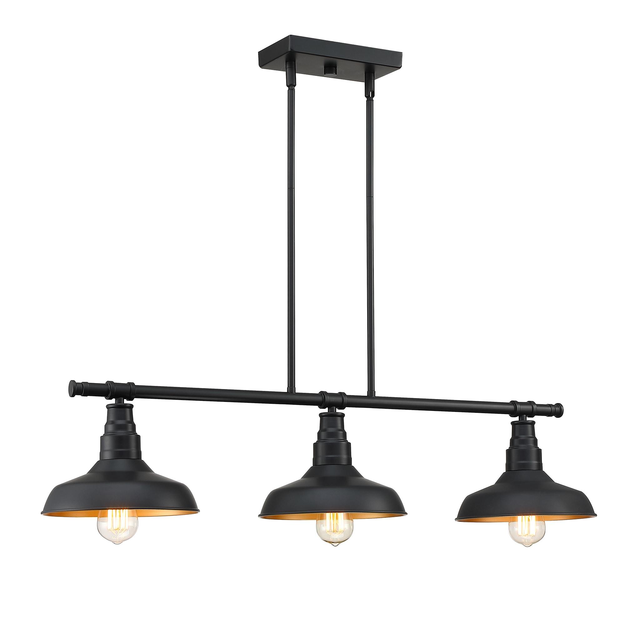 3-Light Matte Black Pendant Lighting for Kitchen Island Industrial Ceiling Mount Light Fixture for Dining Room, Living Room, Dining Table, Bars with Gold Painting Inside Finish